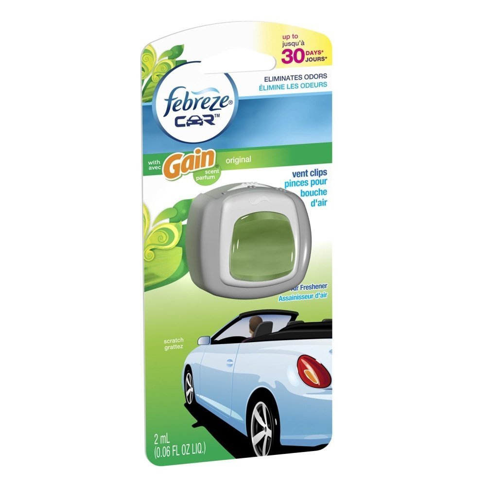 Febreze Car Vent Clip Auto, Home Office Ac Air Freshener & Odor Eliminator, With Gain Original - 2 Pieces