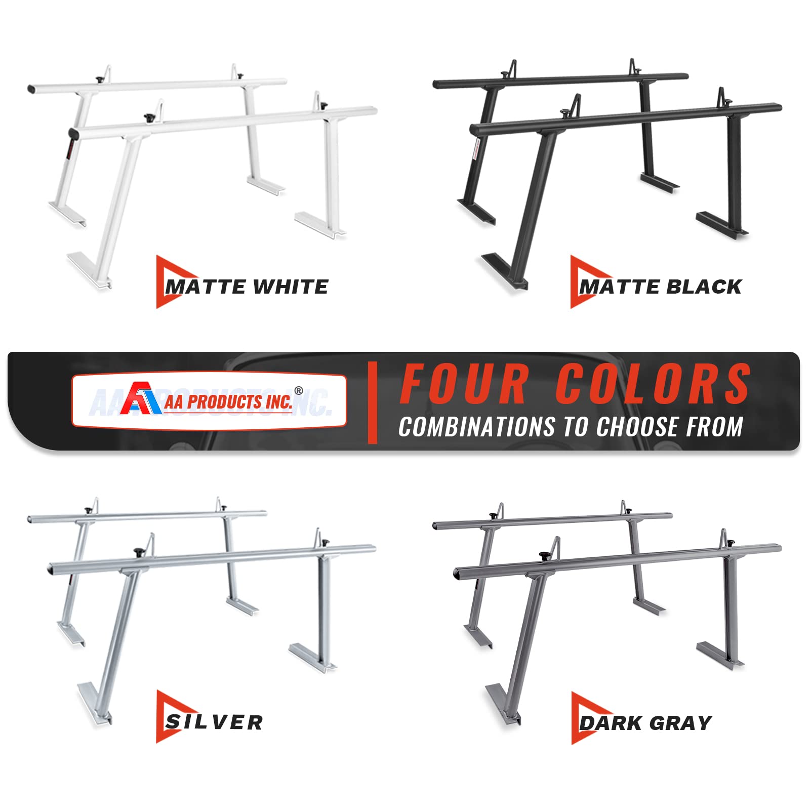 Aa-Racks Model Apx25 Extendable Aluminum Pick-Up Truck Ladder Rack (No Drilling Required) - Silver
