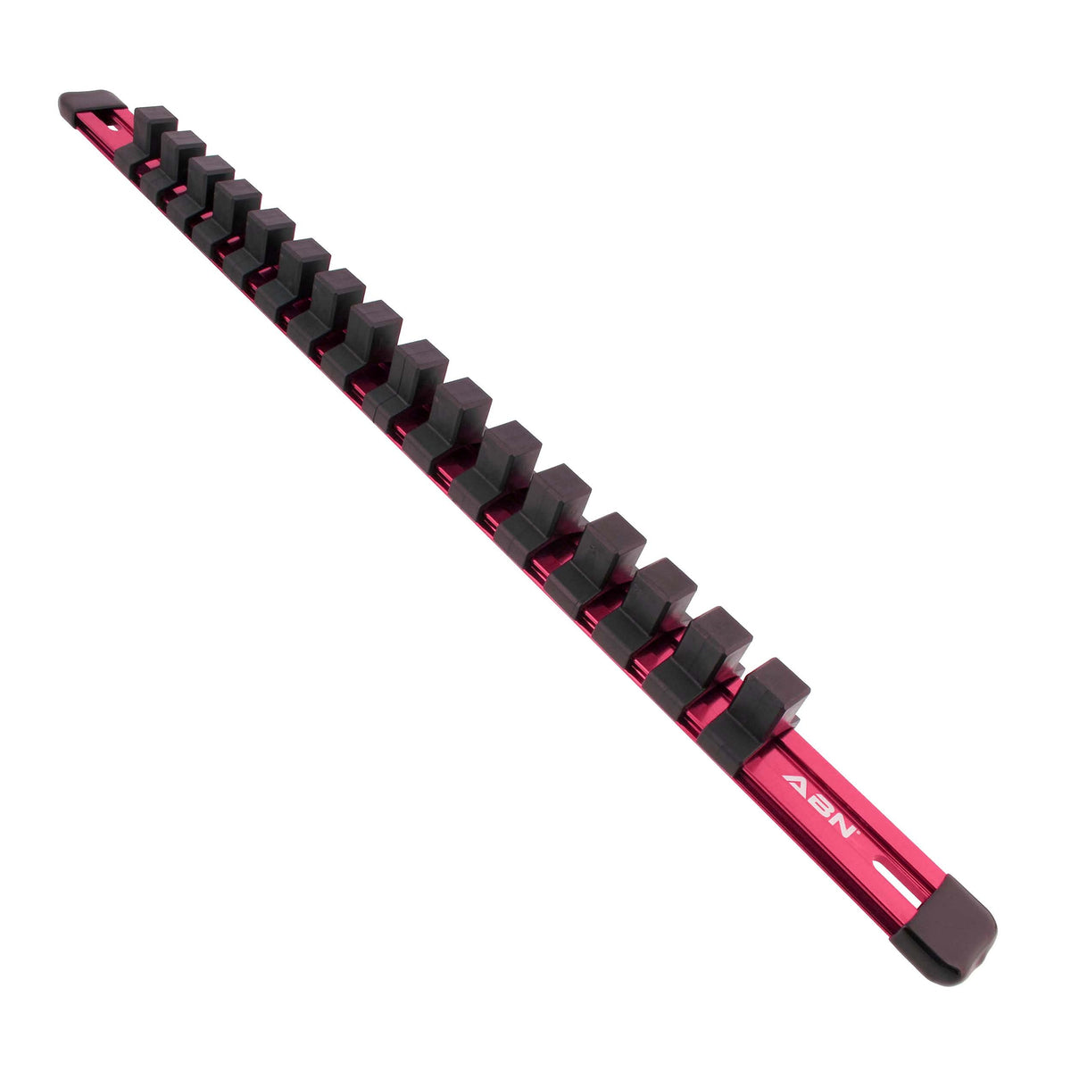 Abn Red Aluminum Sae Standard 1/2In Drive Socket Holder - Tool And Socket Organizer Rail With Clips
