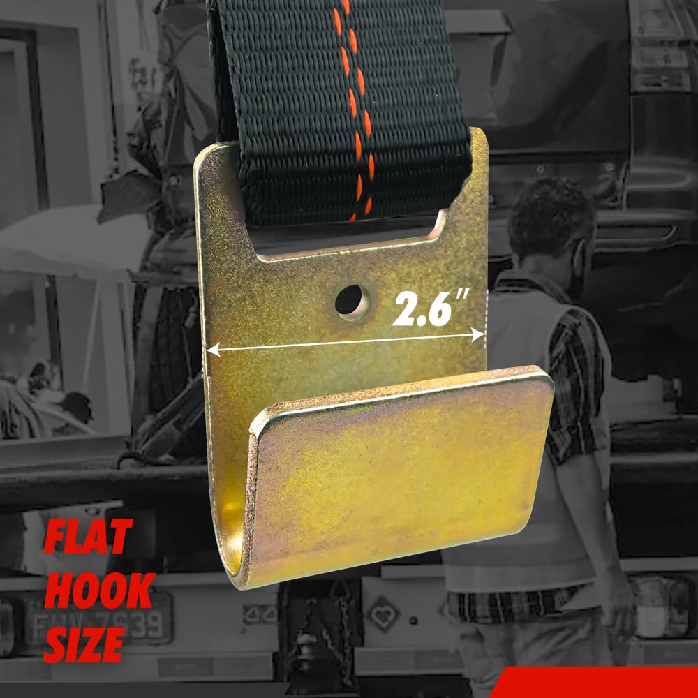 Wheel Tie Down Straps (4PK) - 2'' X 96'' Webbing with Flat Hooks for Easy Tire Hauling on Trailers, Cars, SUVs, and Sports Vehic
