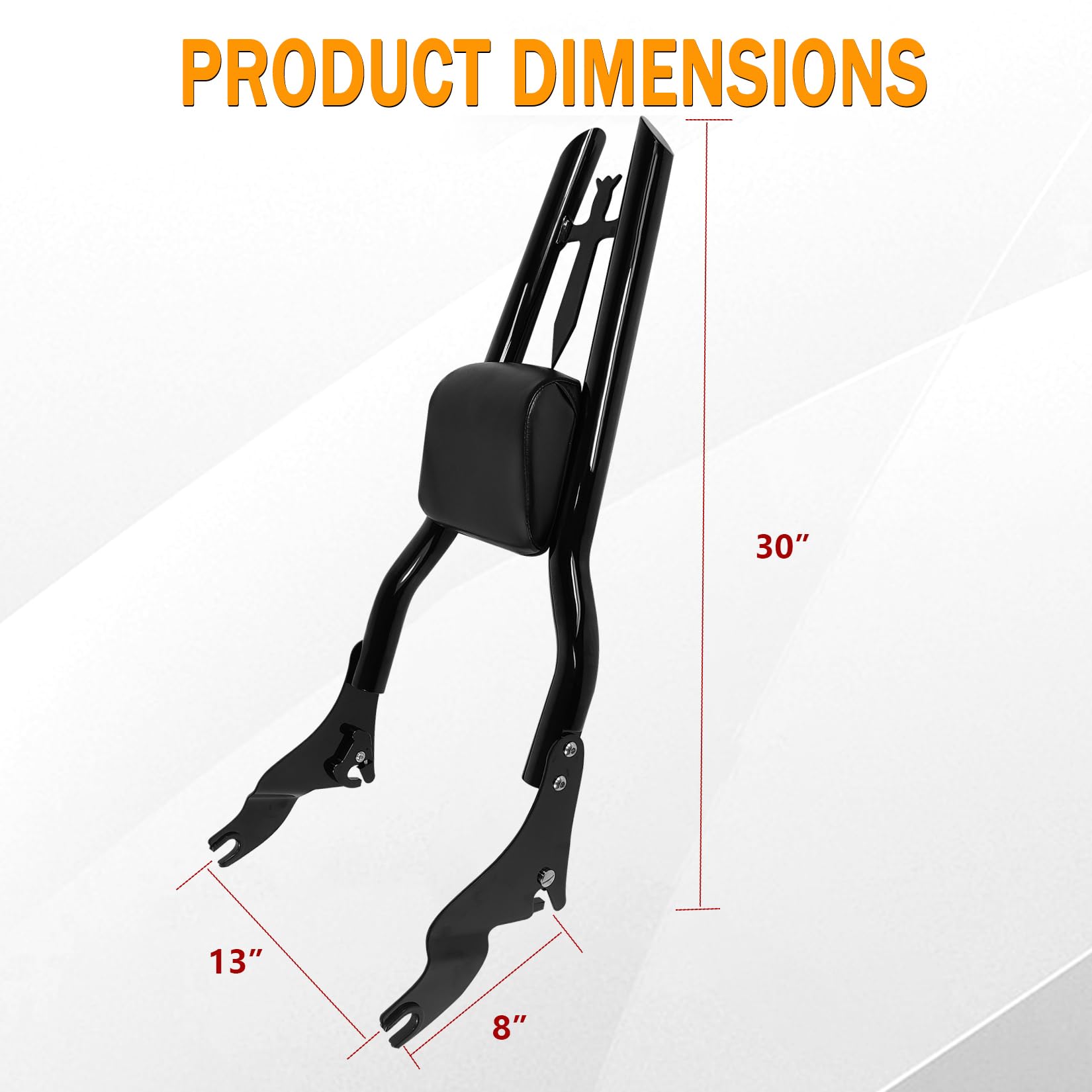 Fjpacemt 30" Detachable Black Sissy Bar Backrest Pad for Harley Touring 2009-2024, Gloss Black, Model FJHD0923-H-BK30