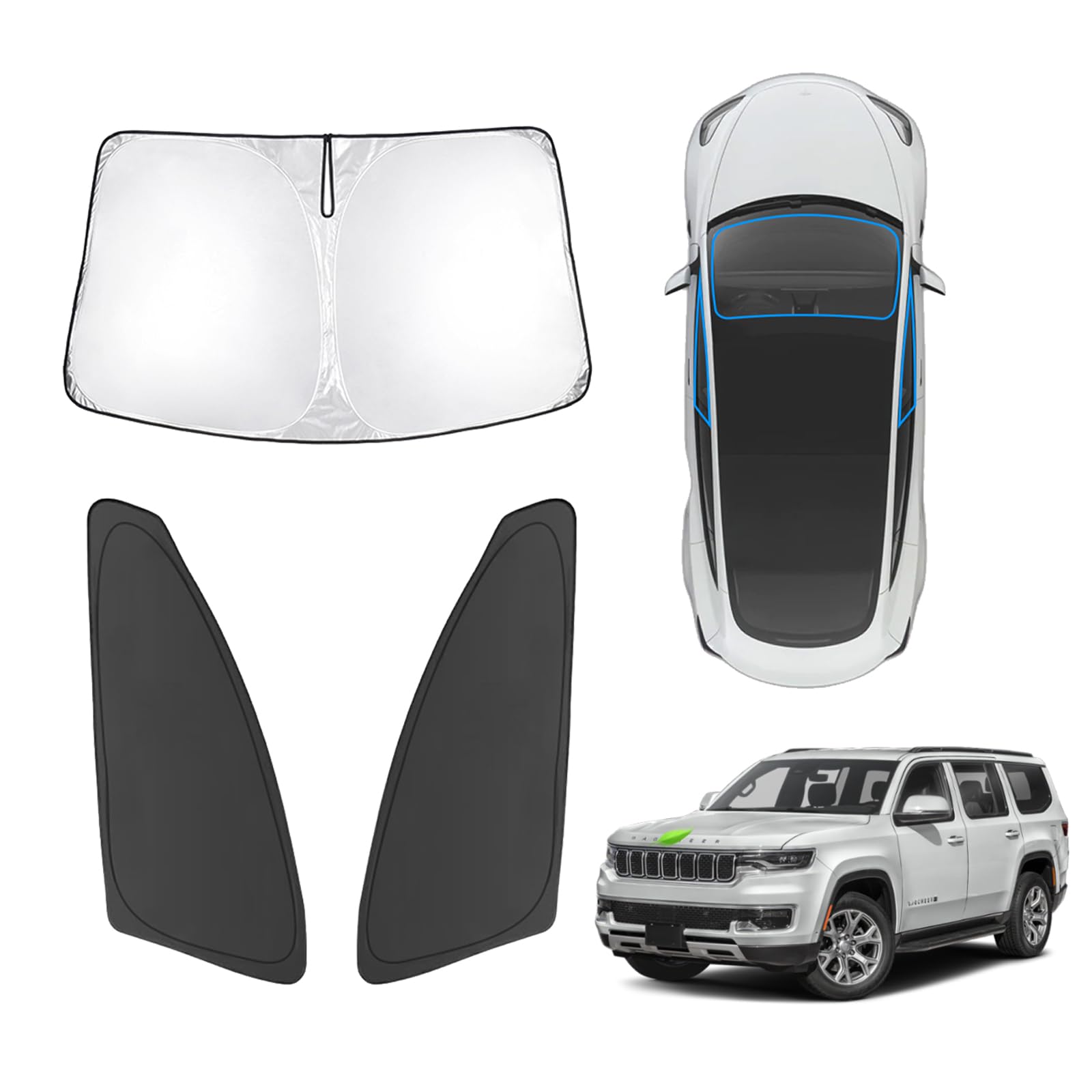 Karltys 3Pcs Windshield Sun Shade For 2022-2025 Jeep Grand Wagoneer, 210T Thickened Front And Side Window Sunshade Cover Custom