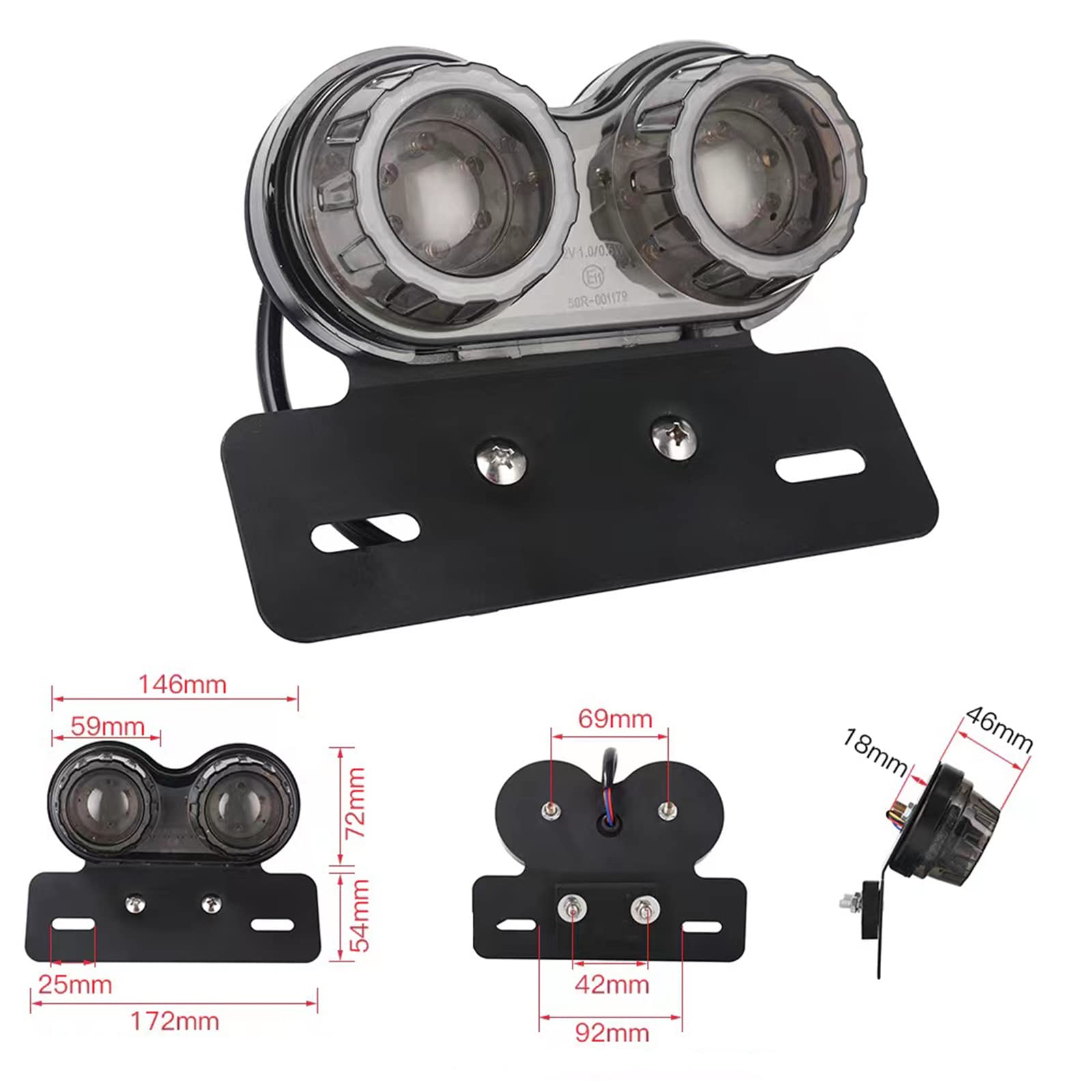 Perfectech 40W 40-Led Motorcycle Tail Light Integrated Driving&Brake Light Turn Signal Lamp With License Plate Bracket For Harley Honda Yamaha Suzuki Kawasaki (Black)