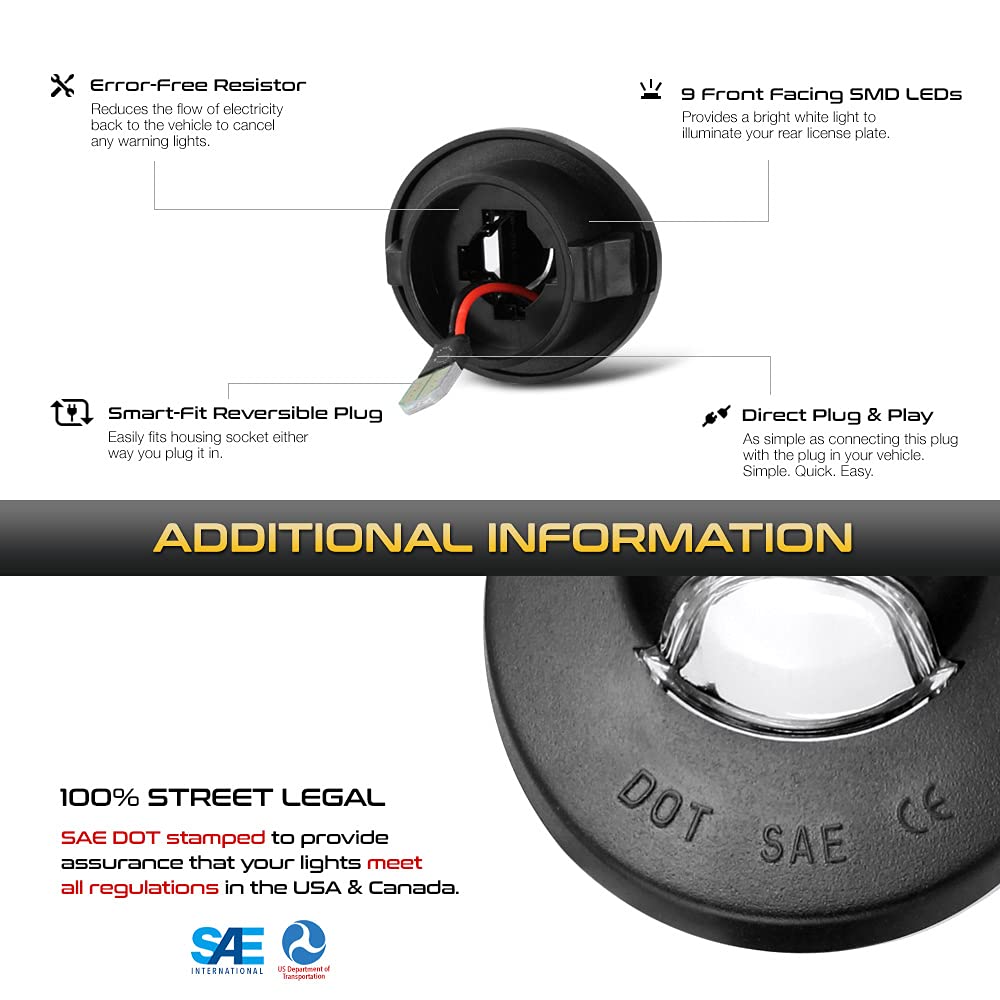 Vipmotoz Bright White Smd Led License Plate Light Compatible With Ford F150 F250 F350 Super Duty Ranger Pickup Explorer Bronco E