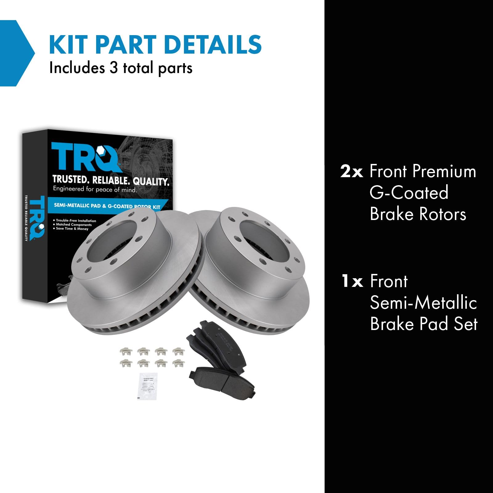 Trq Front Brake Pad & Rotor Kit Brake Pads Brake Rotor Semi-Metallic Premium G-Coated Compatible With 2005-2012 Ford F-250 Super