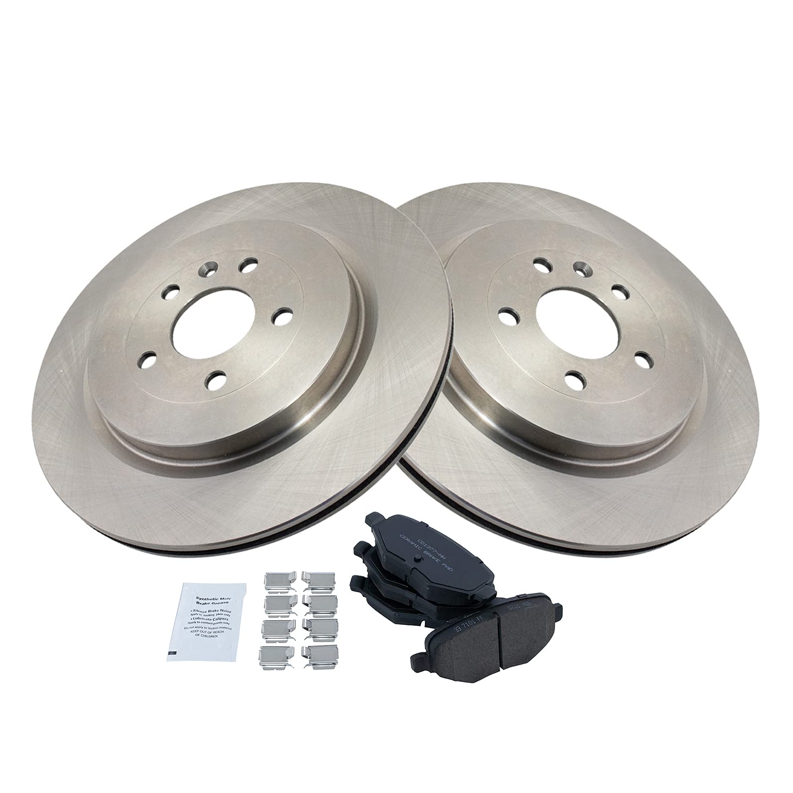 TRQ Rear Brake Pad & Rotor Kit Brake Pads Brake Rotor Ceramic Compatible with 2013-2019 Ford Explorer Flex Police Interceptor Ut