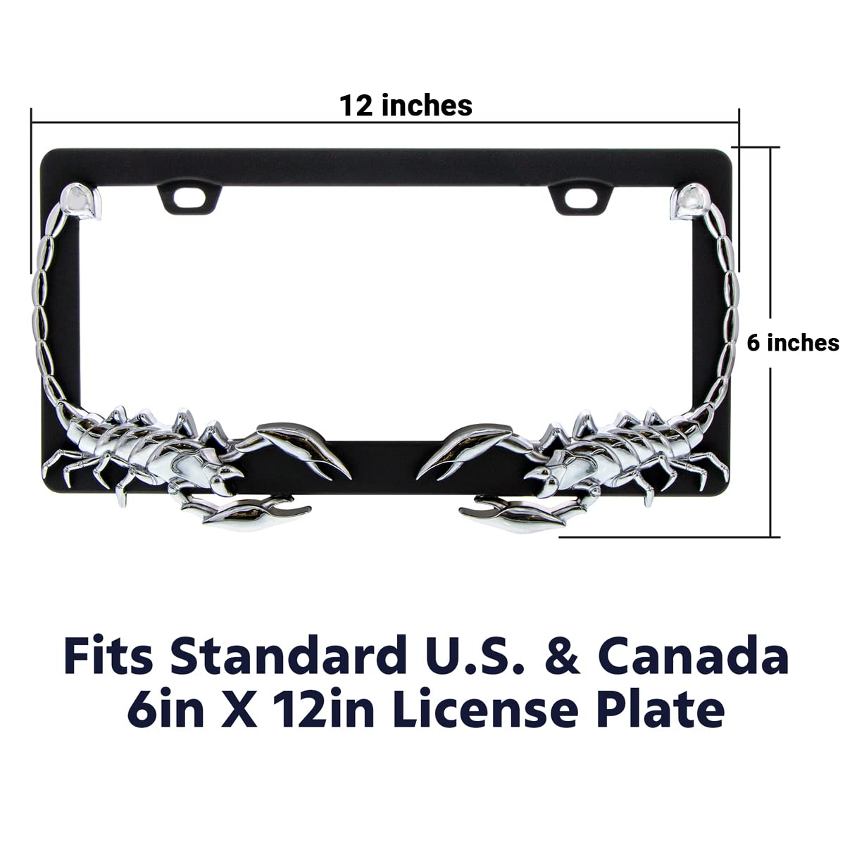 United Pacific Universal Die-Cast Metal, Chrome Scorpion License Plate Frame Holder For Cars, Trucks, Rvs, Semi, Car Accessories - 1 Unit