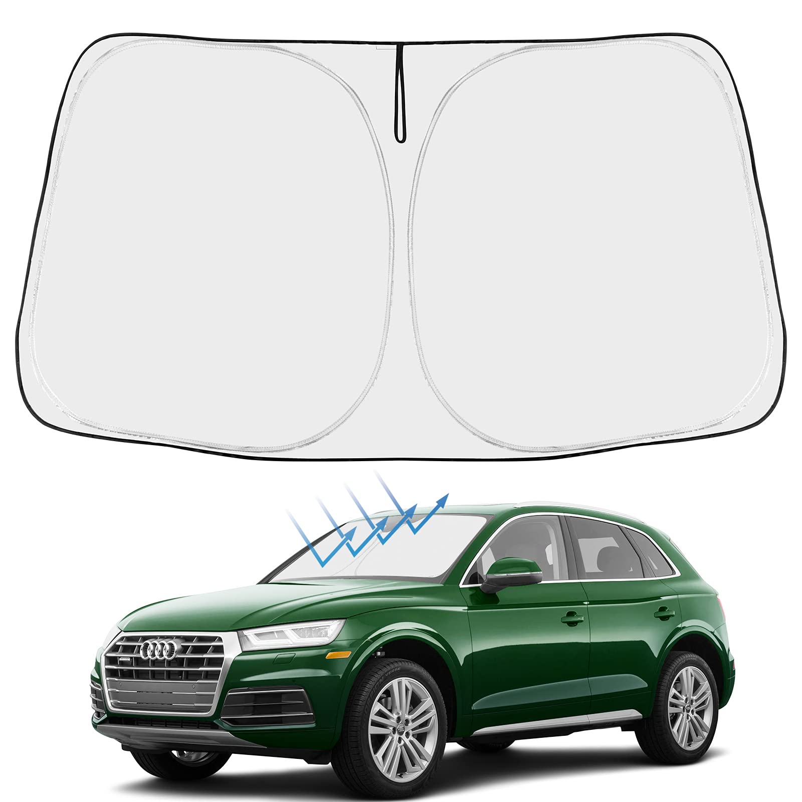 Proadsy 2025 Upgrade Front Windshield Sun Shade Foldable Sunshade Protector Custom Fit 2018-2024 2025 Audi Q5 Sq5 Premium, Premium Plus, Prestige Crossover Suv Winter Accessories