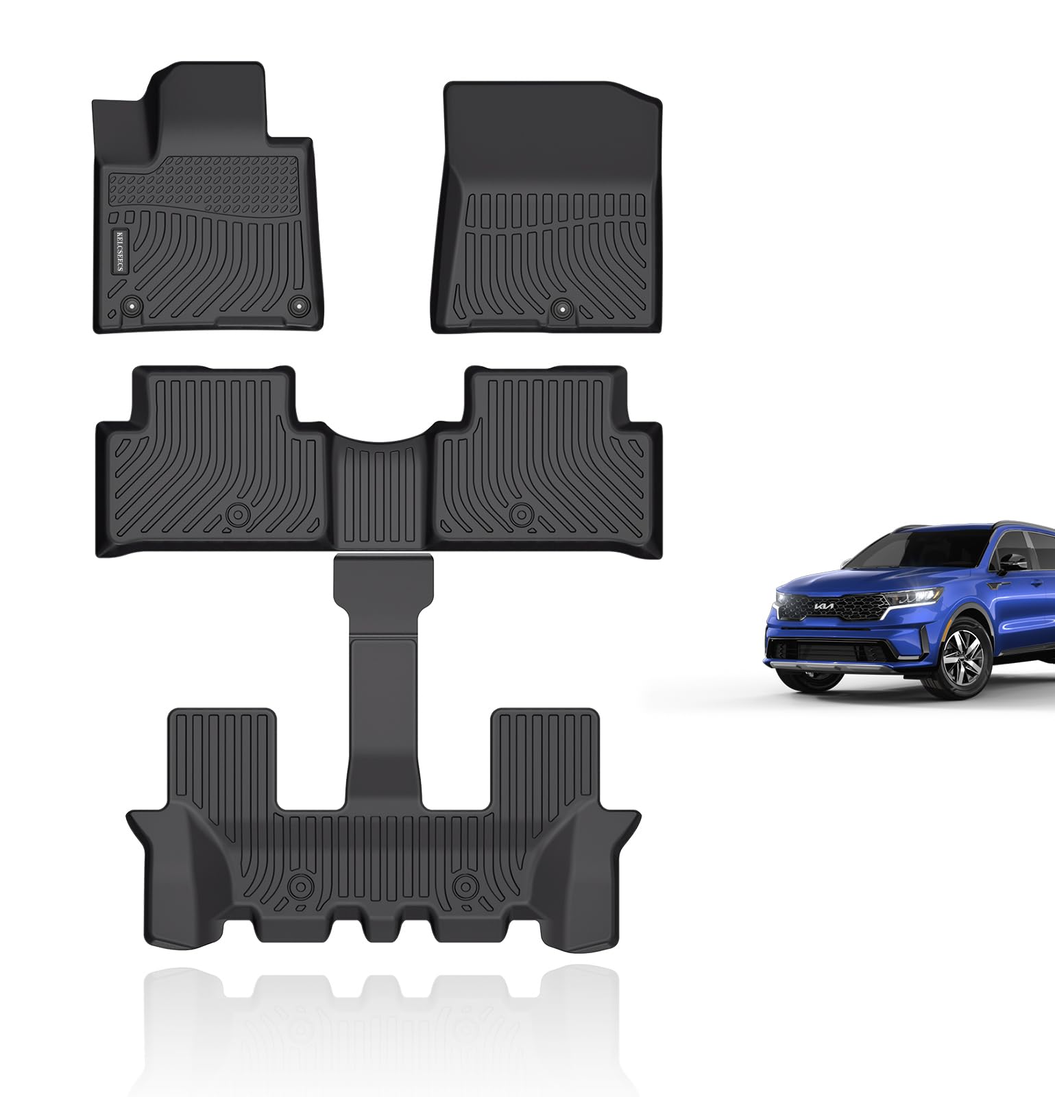 KELCSEECS Floor Mats Custom for 2025 2024 2023 2022 2021 Kia Sorento(Not for Hybrid) Car Mats All Weather Automotive Floor Liner