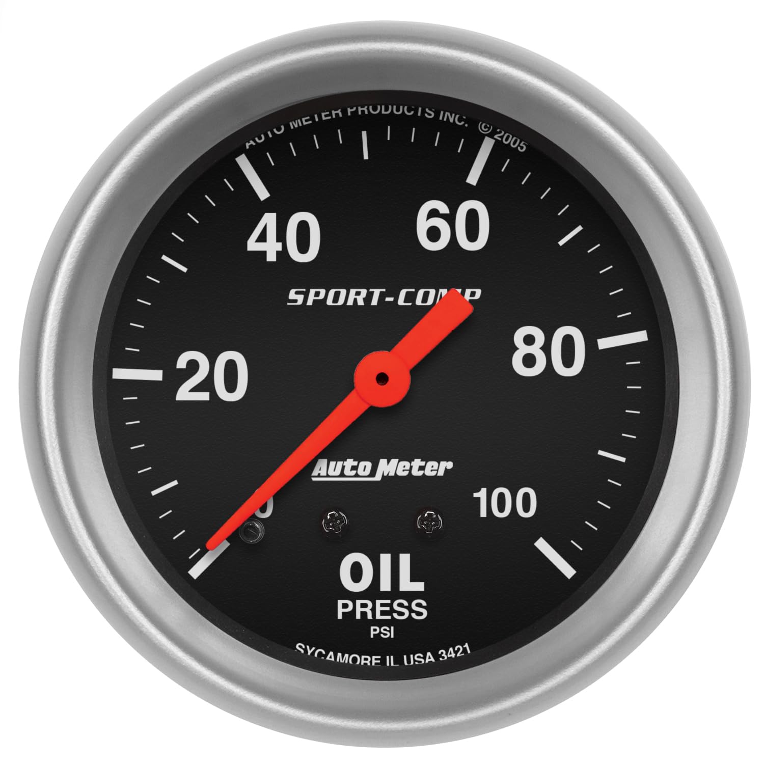 Auto Meter 3421 Sport-Comp Mechanical Oil Pressure Gauge Regular, 2-5/8&quot; (66.7mm)