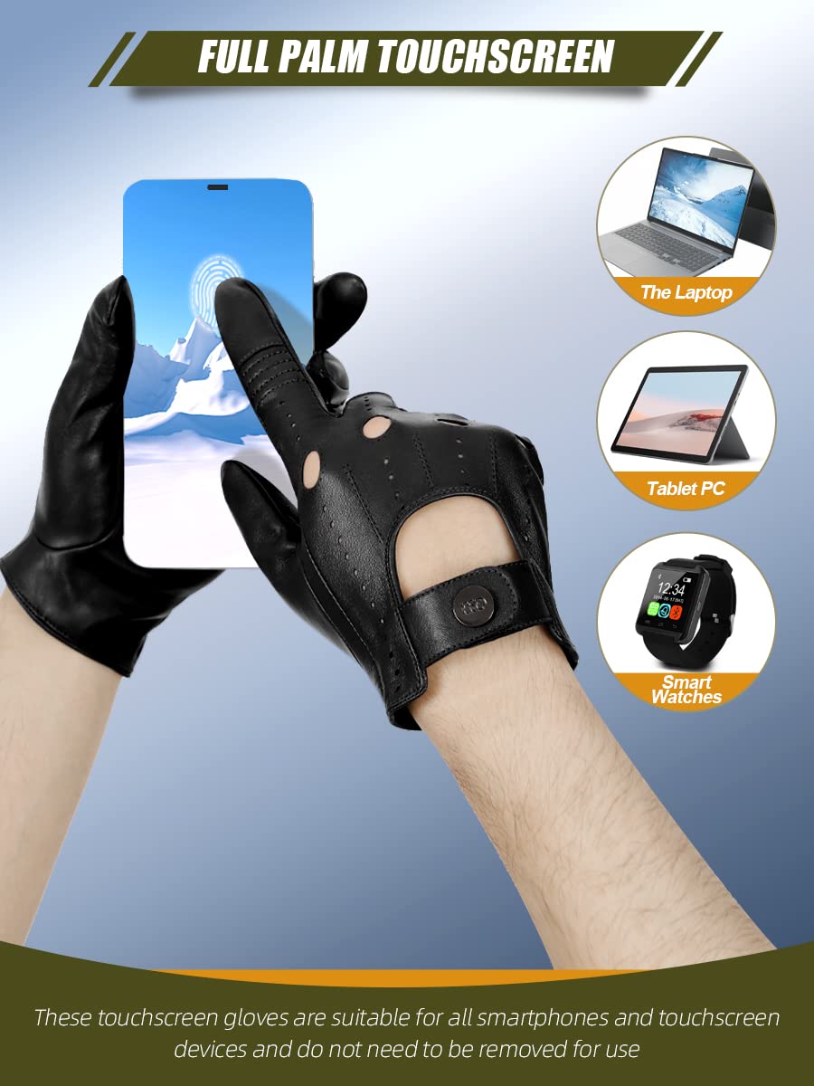 Gsg Men Genuine Leather Gloves Black Unlined Biking Touchscreen Driving Gloves Small,Black Palm Hole