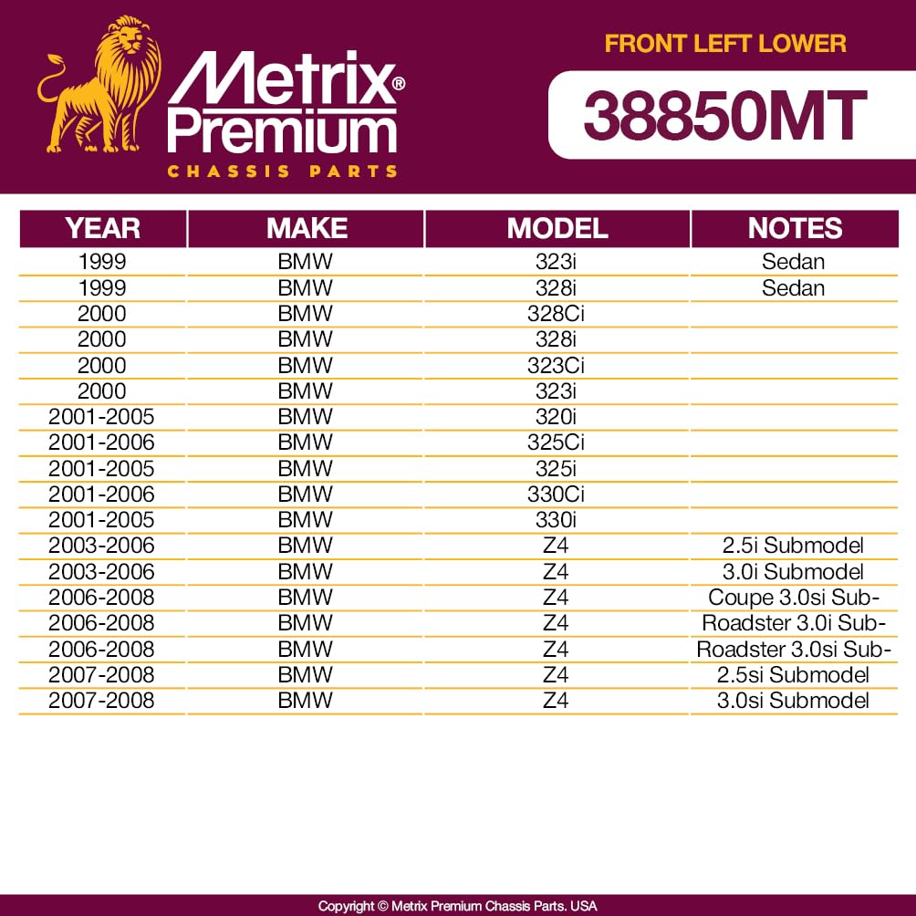 Metrix Premium Chassis Parts - Front Left Lower Control Arm W Ball Joint & Bushing Assembly Fits 99-00 Bmw 323I, 328I, 328Ci, 32