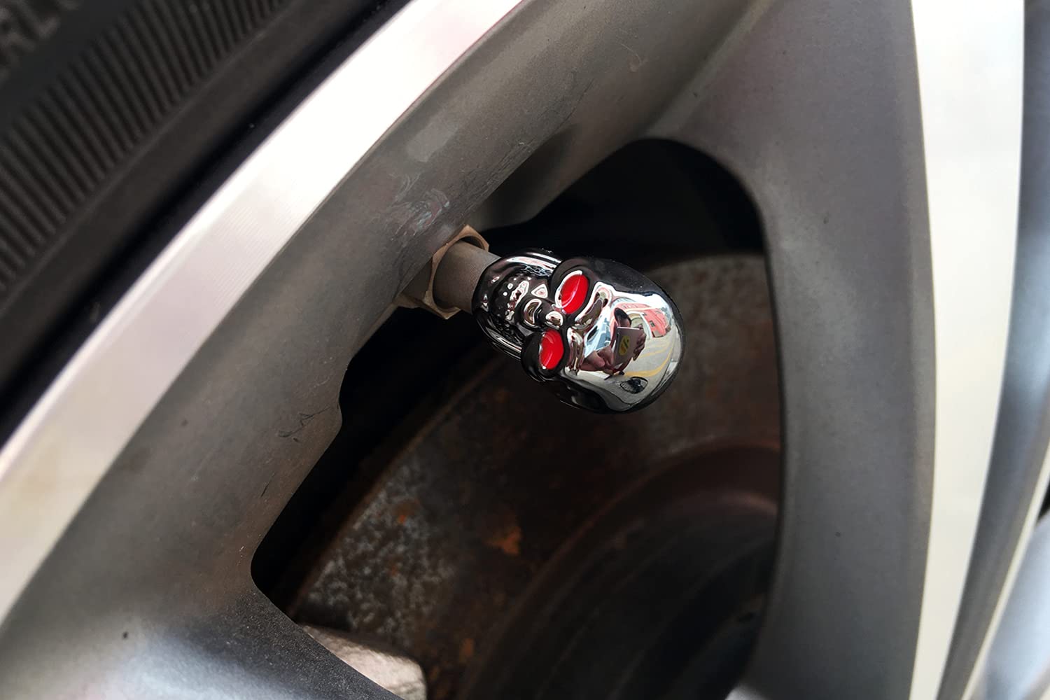 Dsycar Tire Caps 4 Pack Black Skull Style Valve Stem Caps Antirust Copper Core Truck Motorcycle Bike Car Tires Valve Stem Caps (Gun Grey)