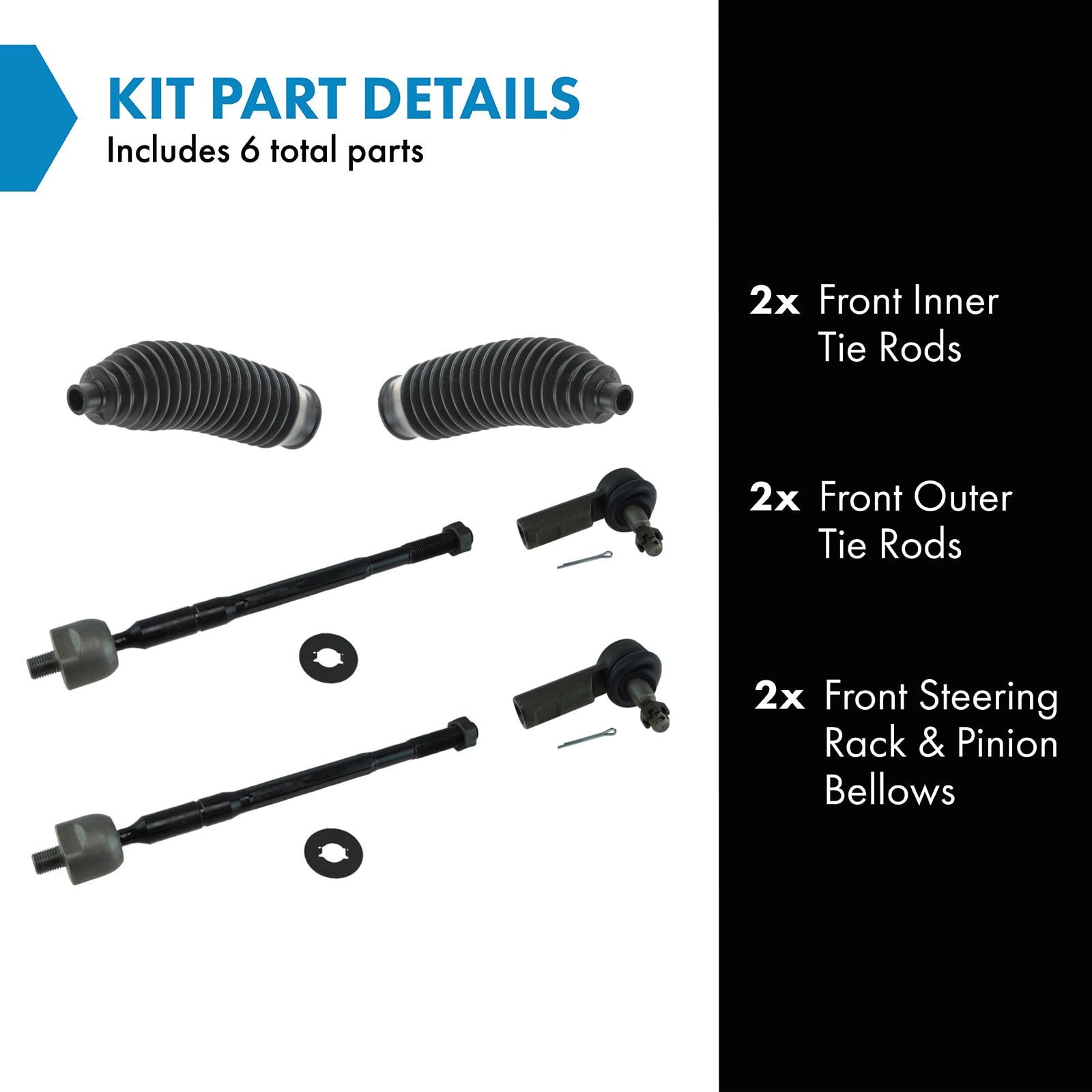 Trq Front Driver & Passenger Side Steering Kit Steering Rack & Pinion Bellow Tie Rod Compatible With 2005-2015 Toyota Tacoma