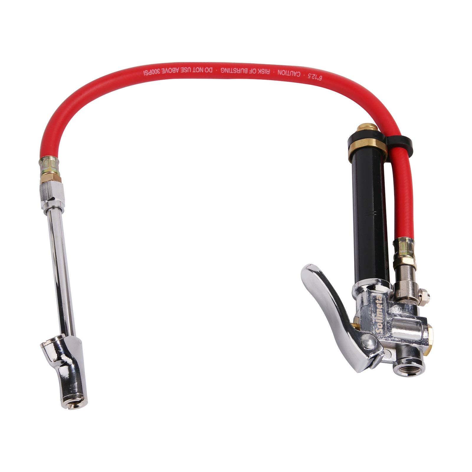 Solimeta Bayonet Style Inflator Gauge, Bayonet Inflator Gauge Kit, Straight-On Dual Foot Chuck, 20" Red Hos, Range 10-140Psi/Kpa