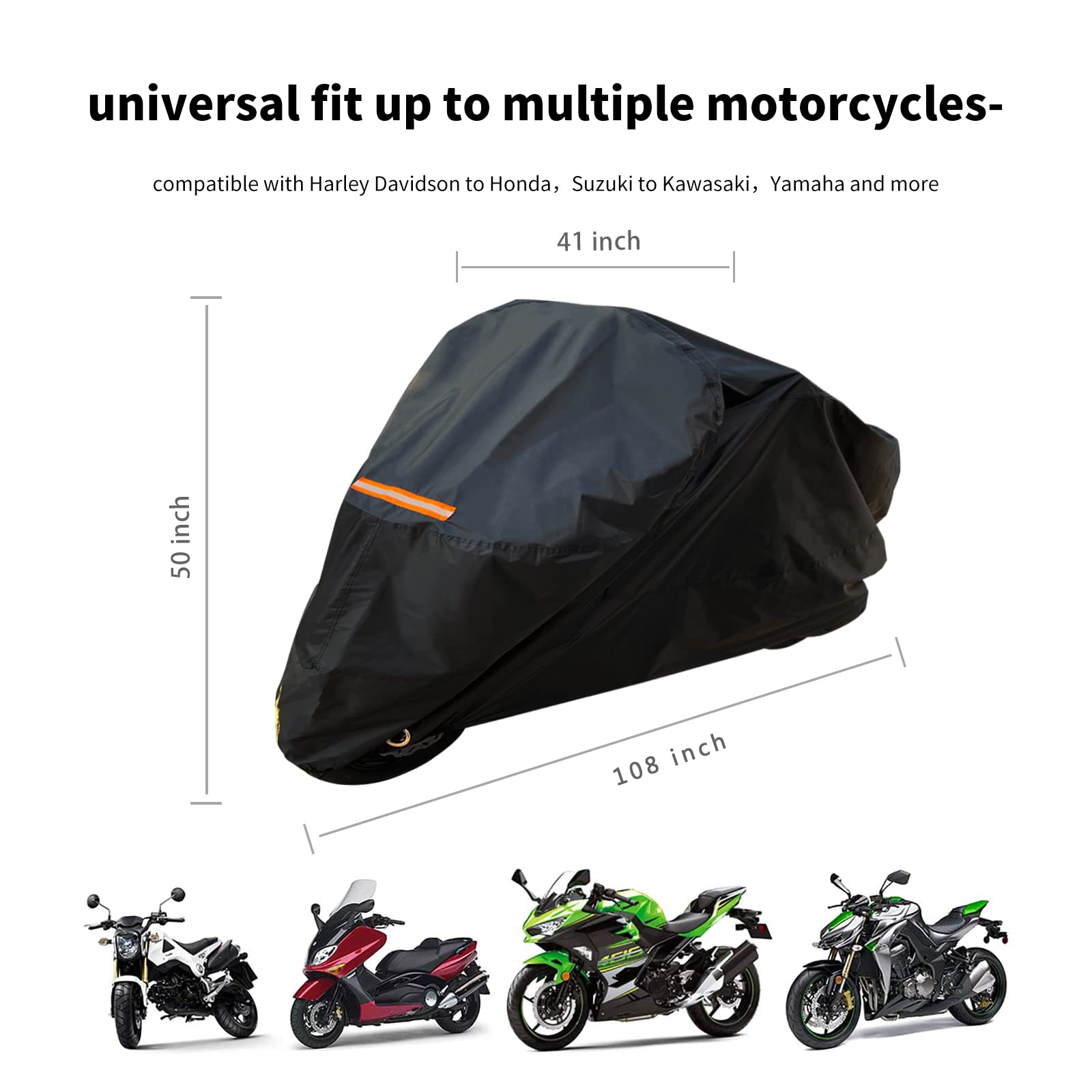 ZGJIJIA Motorcycle Cover Heavy Duty Durable All Season Universal All Weather Waterproof Sun Outdoor Protection with Reflective S
