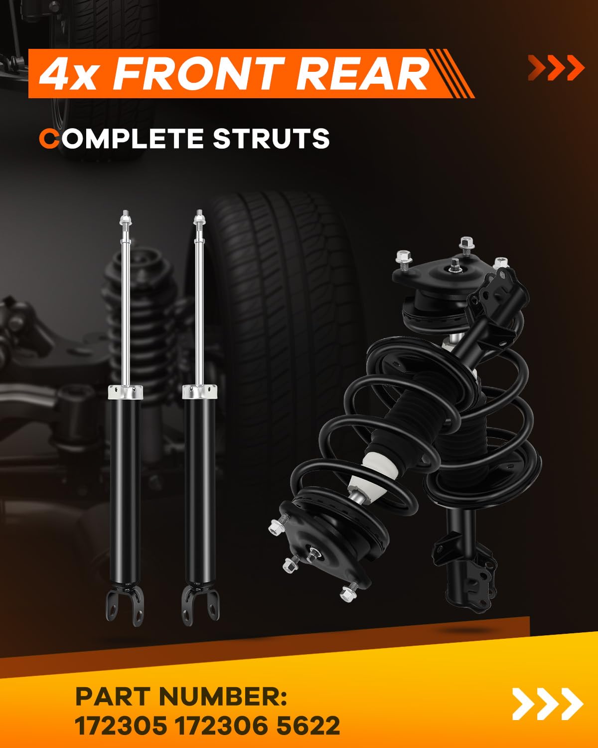 Ocpty Front Complete Struts Spring Assembly + Rear Shock Absorbers Fits 2007-2010 For Hyundai Elantra Quick Struts 172305 172306