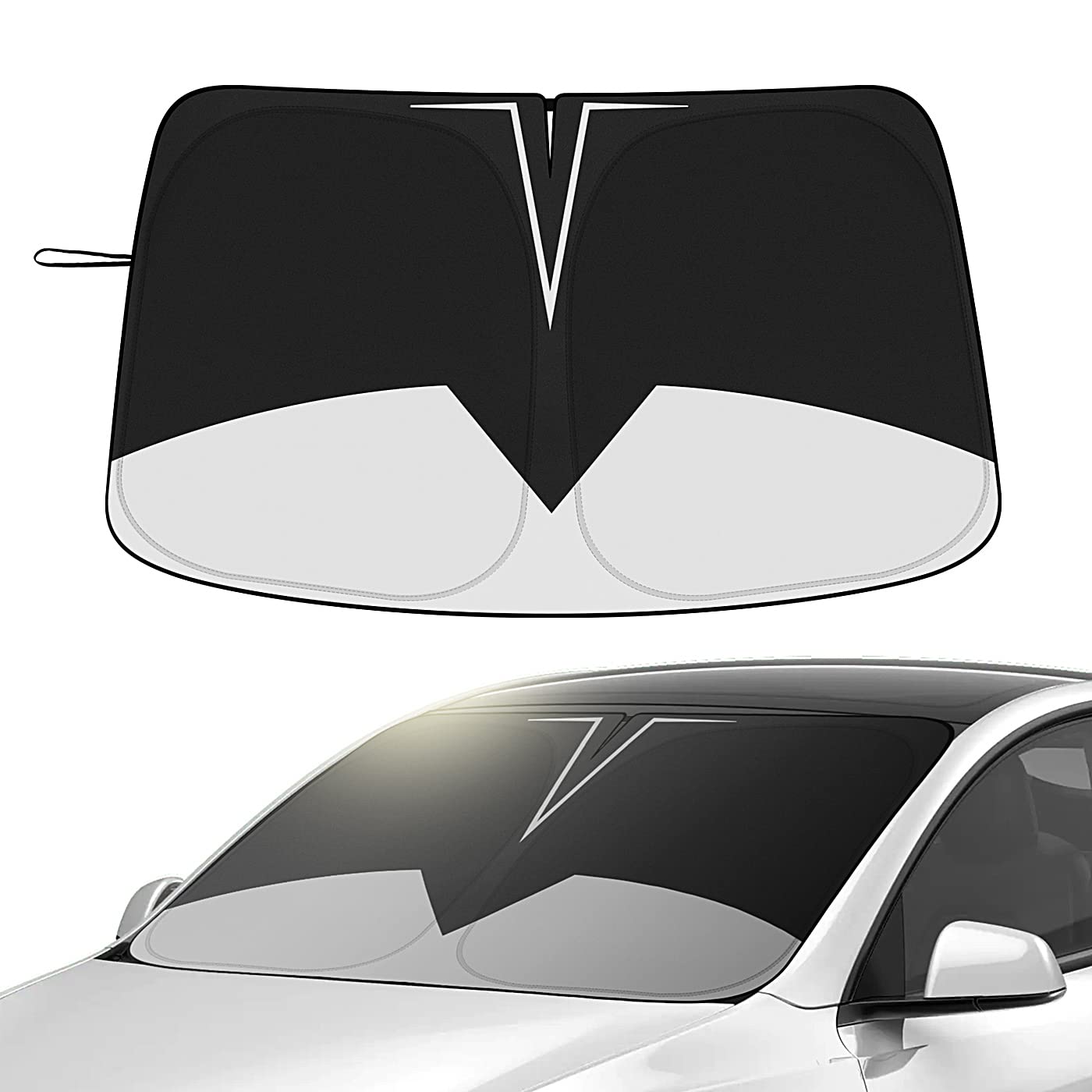 Junsungo Black Sunshade for Tesla Model 3/Y, UV Blocking, Quick Fold, 240T Shade Cloth, BW-Model 3-Y, J22518TM