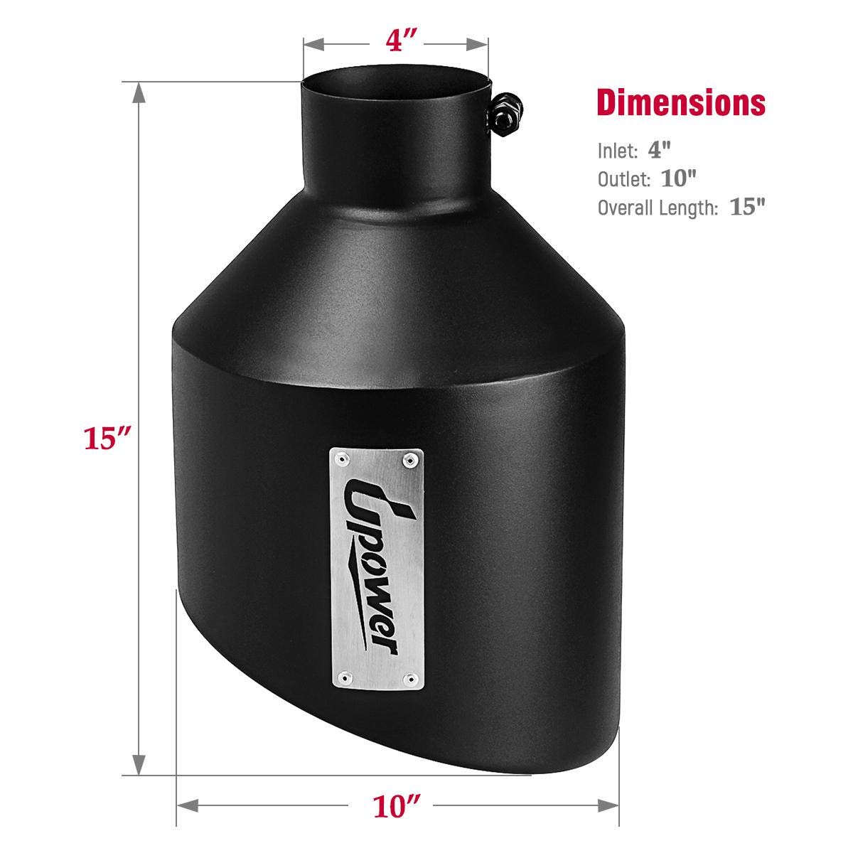 Upower Exhaust Tips 4 '' Inlet 10 '' Outlet 15 '' Black Long Stainless Steel Bolt-On