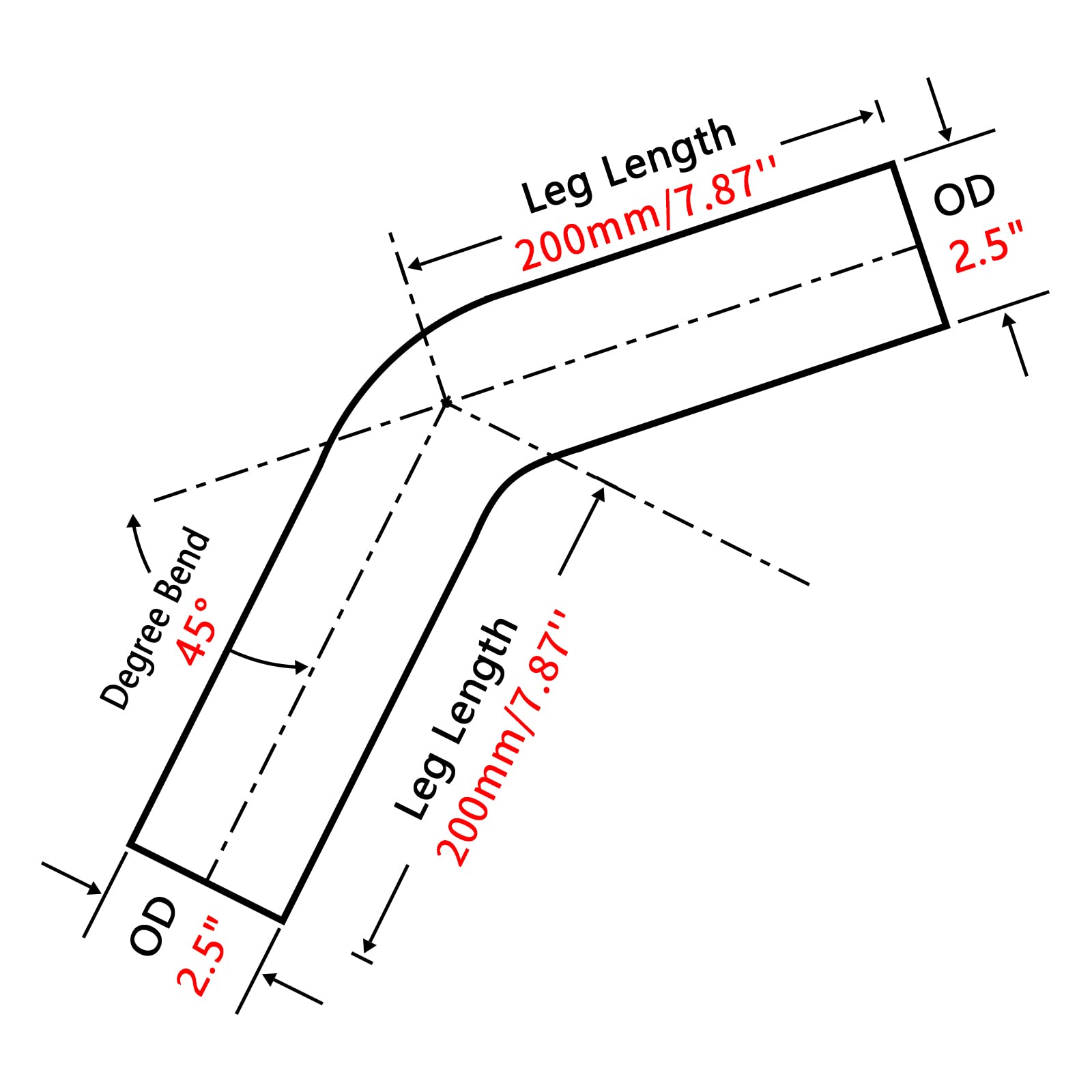 Fgjqefg 2.5 Inch 45 Degree Diy Custom Mandrel Exhaust Pipe Tube Pipe, T304 Stainless Steel, Universal Fit, 15.74 Inch End To End Length, 2.5'' Od Mandrel Bend Pipe 2Pcs