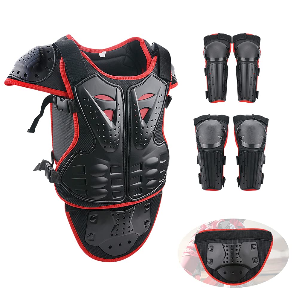 Starknightmt Upgraded Kids Motorcycle Armor Suit Teen Dirt Bike Gear Riding Protective Set For Cycling, Skateboarding, Skiing, Skating, Off-Road (Red)
