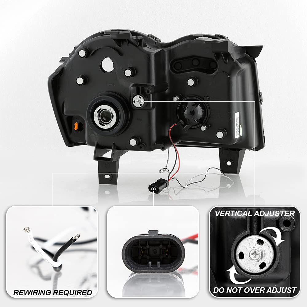 Acanii - For 2005-2007 Jeep Grand Cherokee Black Led Tube Projector Headlights Headlamps Assembly Driver & Passenger