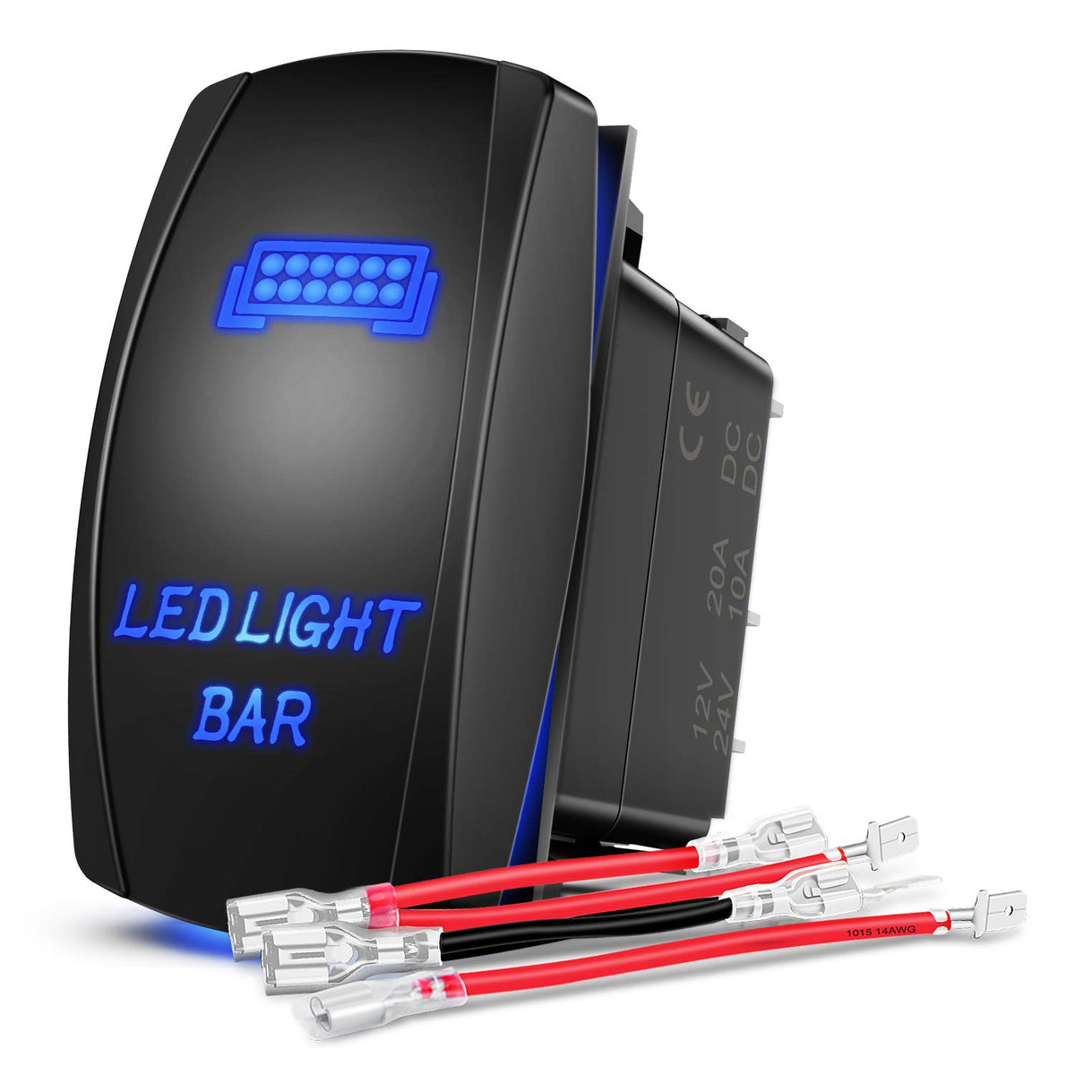 Nilight - 90001B LED Light Bar Rocker Switch 5Pin Laser On/Off LED Light 20A/12V 10A/24V Switch Jumper Wires Set for Jeep Boat T