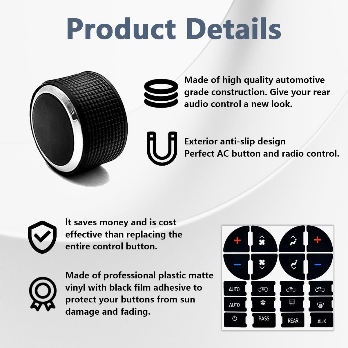 Kewucn 2 Packs Rear Radio Volume Control Knob Cover and AC Dash Button Sticker Repair Kit (2 Packs), Universal Vehicles Interior