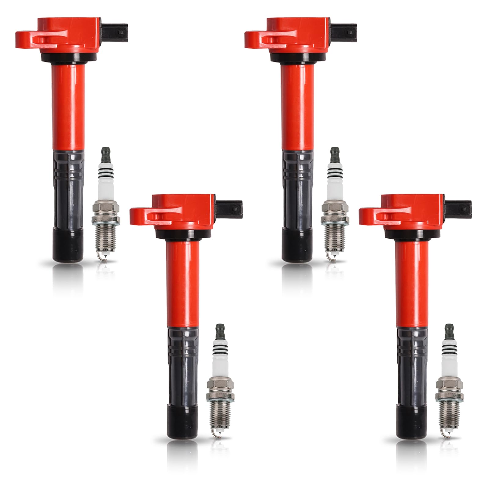 ENA Pack of 4 Red Ignition Coil Spark Plugs 2.0 2.4 L4 Compatible with Honda Accord CRV Civic SI Element Acura RSX CSX 2002 2003