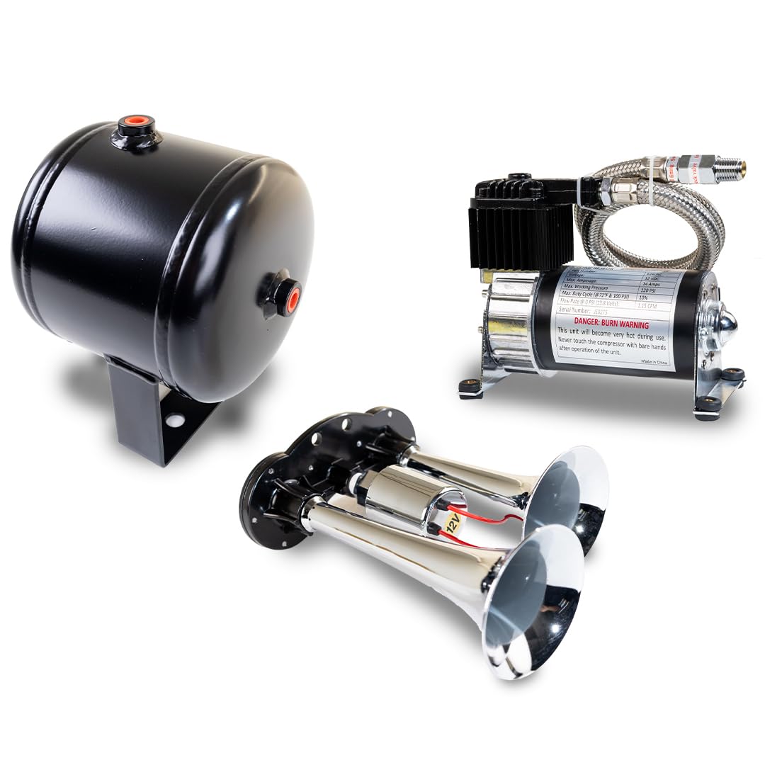 Kleinn Air Horns Hk1 Complete Dual Air Horn Package - Chrome