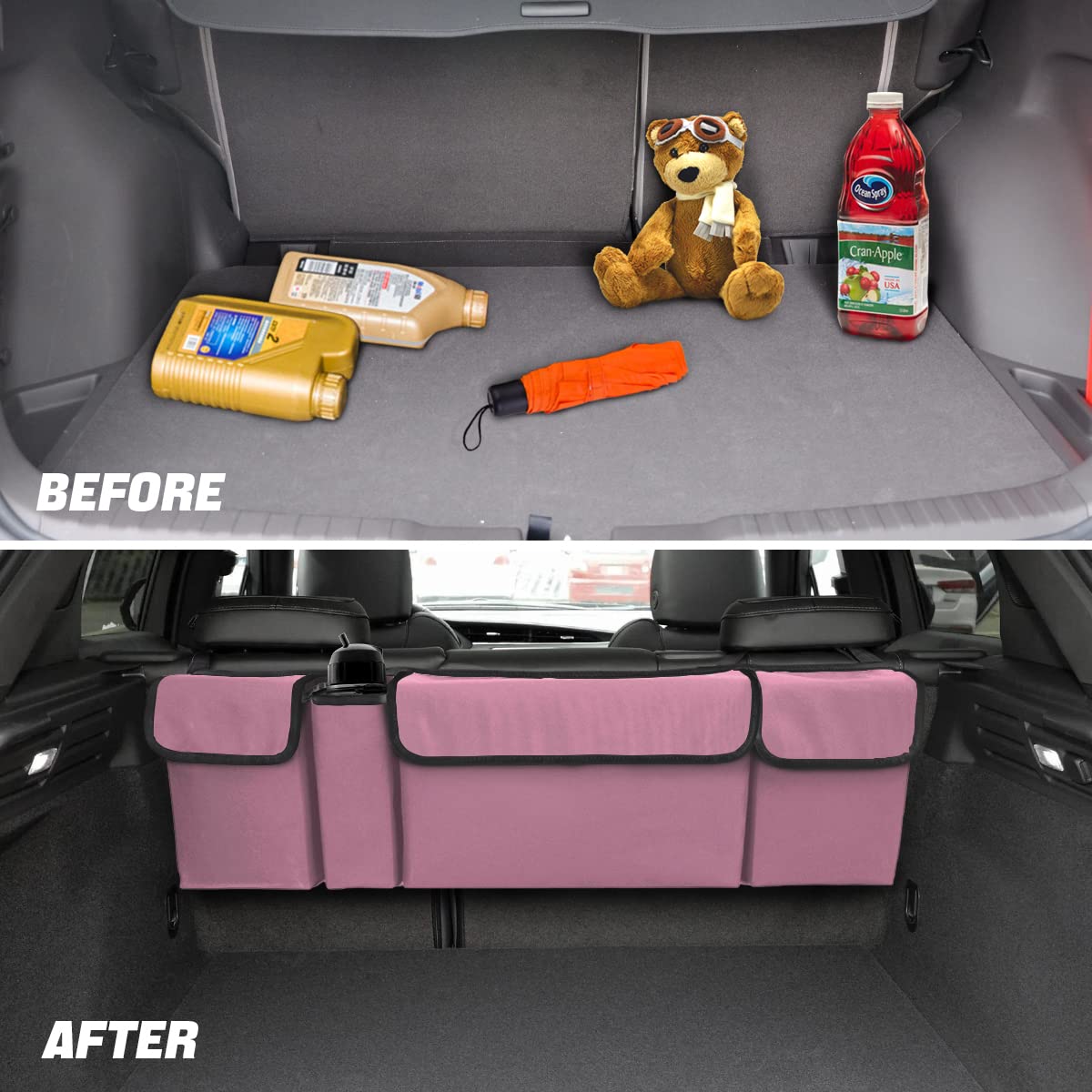 Auceli Car Trunk Organizer, Backseat Hanging Large Storage With Adjustable Straps, Waterproof Collapsible Cargo Bag With 4 Pocke