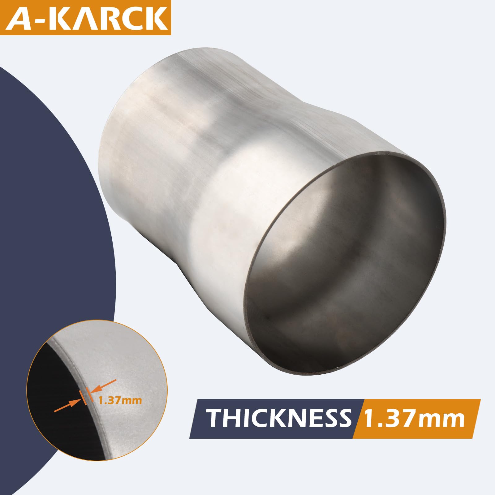 A-KARCK Stainless Steel Exhaust Adapter 2.5'' ID to 3'' OD, Exhaust Pipe Reducer 3.6'' Overall Length