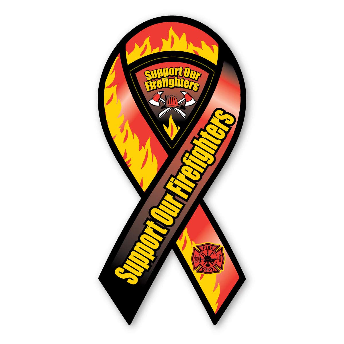 Support Our Firefighters Flame 2-In-1 Ribbon Magnet By Magnet America Is 8'' X 3.875'' Made For Vehicles And Refrigerators