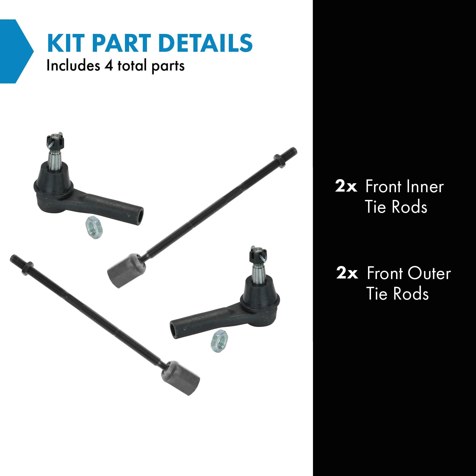 Trq Front Tie Rod Set Compatible With 1996-2007 Ford Taurus 1996-2005 Mercury Sable