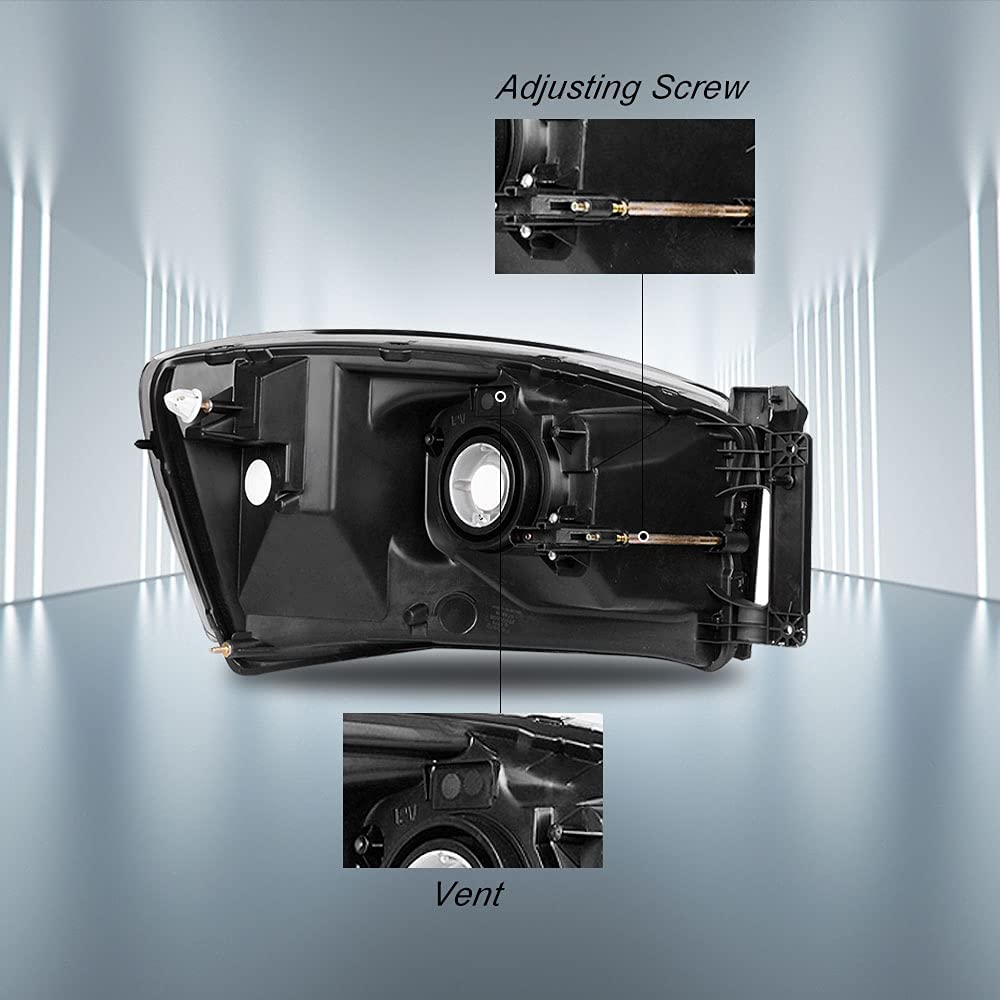 Sockir Headlight Assembly Compatible With 06 07 08 Dodge Ram 1500/06 07 08 09 Ram 2500 3500 Pickup Passenger And Driver Side, Chrome Housing & Amber Reflector