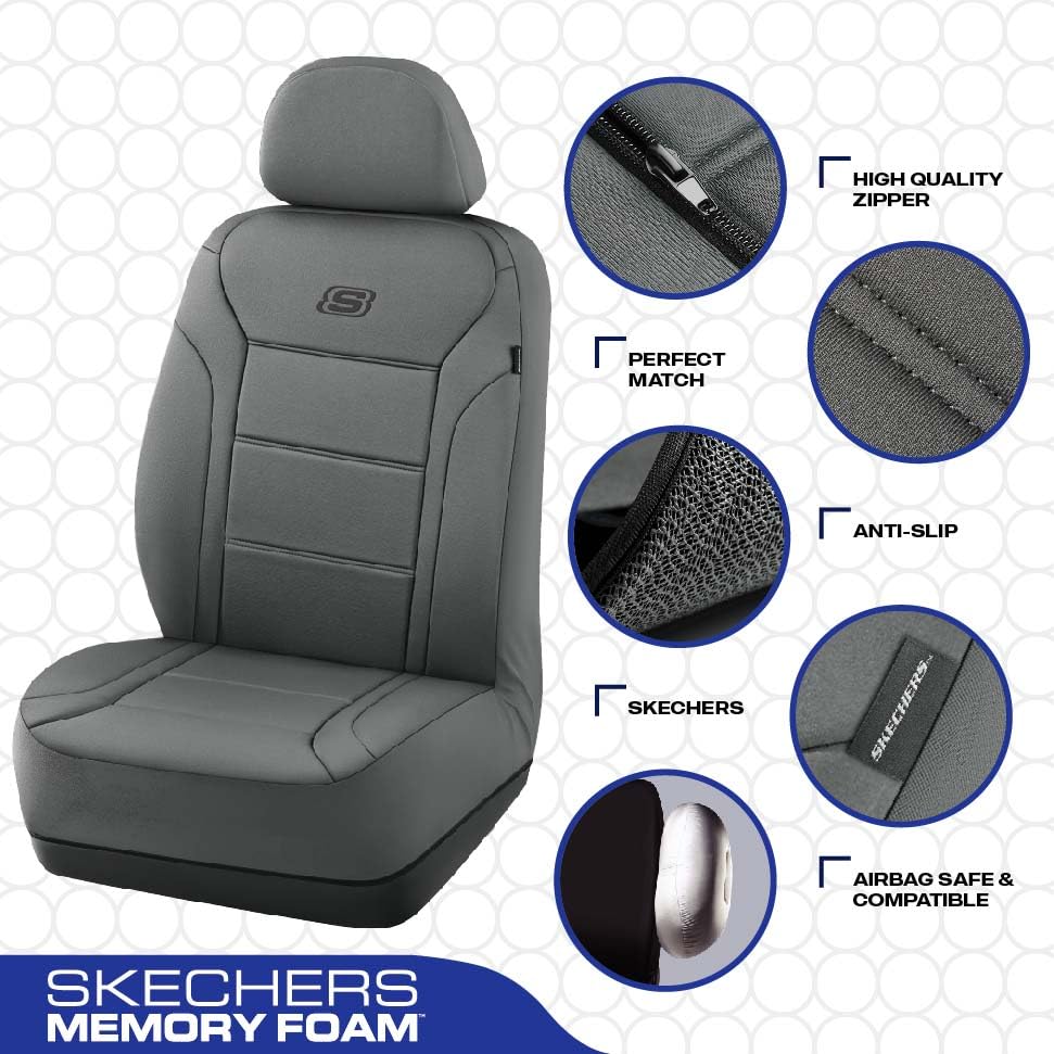 Skechers Memory Foam Car Seat Covers, Lycra Seat Covers Thick Memory Foam, Car Seat Cover Full Set, Airbag Compatible, Automotiv