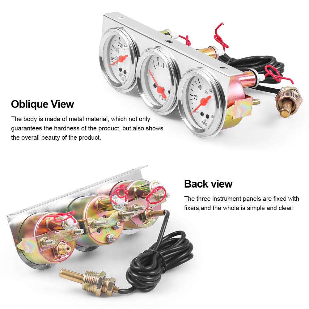 Dyno Racing 2Inch 52Mm Triple Gauge Kit Volt Meter Water Temp Temperature Gauge Oil Press Pressure Gauge Car Meter Triple Gauge Set