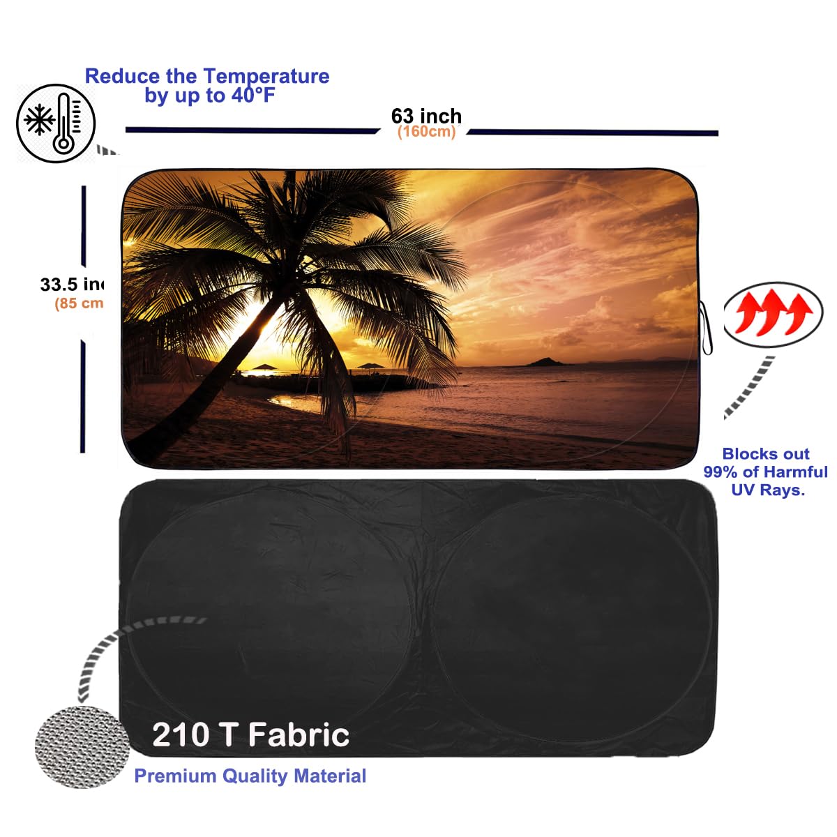 Gven Windshield Sun Shade, Vehicle Car Sun Shade Windshield Funny Yellow Beach Foldable Car Sunshade for Trucks SUV Cars Blocks