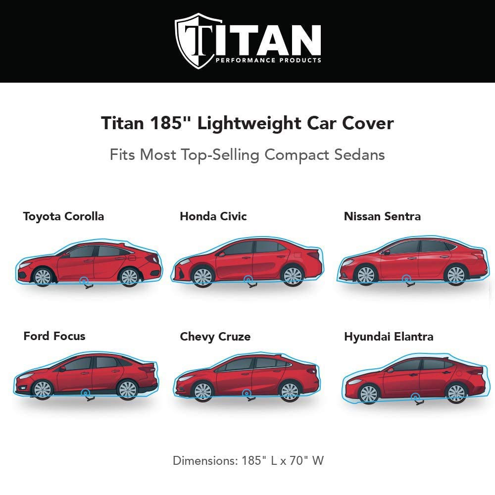 Titan Jet Black Poly 210T Car Cover For Compact Sedans 176-185''. Waterproof, Uv Protection, Scratch Resistant, Driver-Side Zipp
