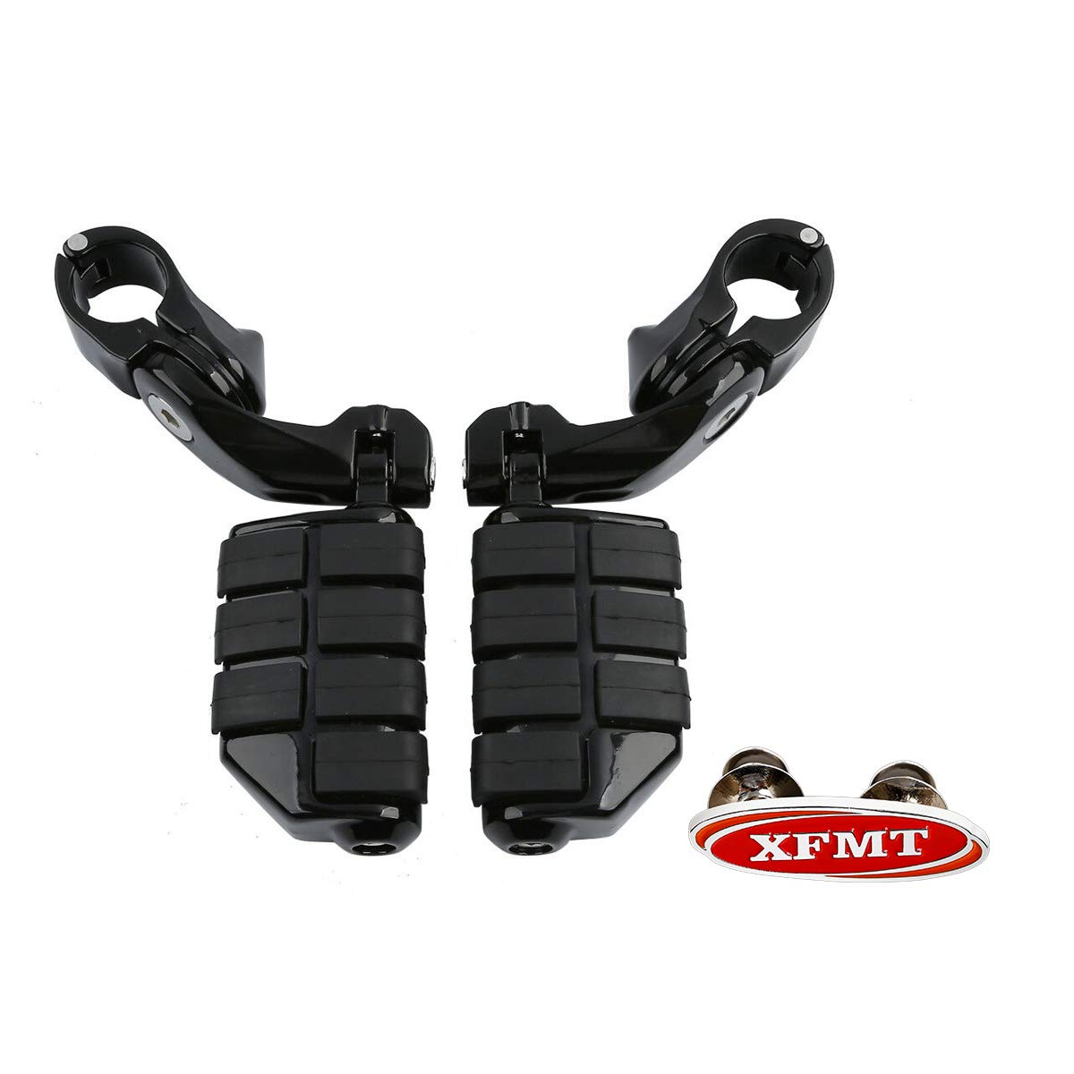 XFMT 1.25'' 1 1/4'' Black Adjustable Highway Foot Pegs Compatible with Harley Honda Yamaha Suzuki