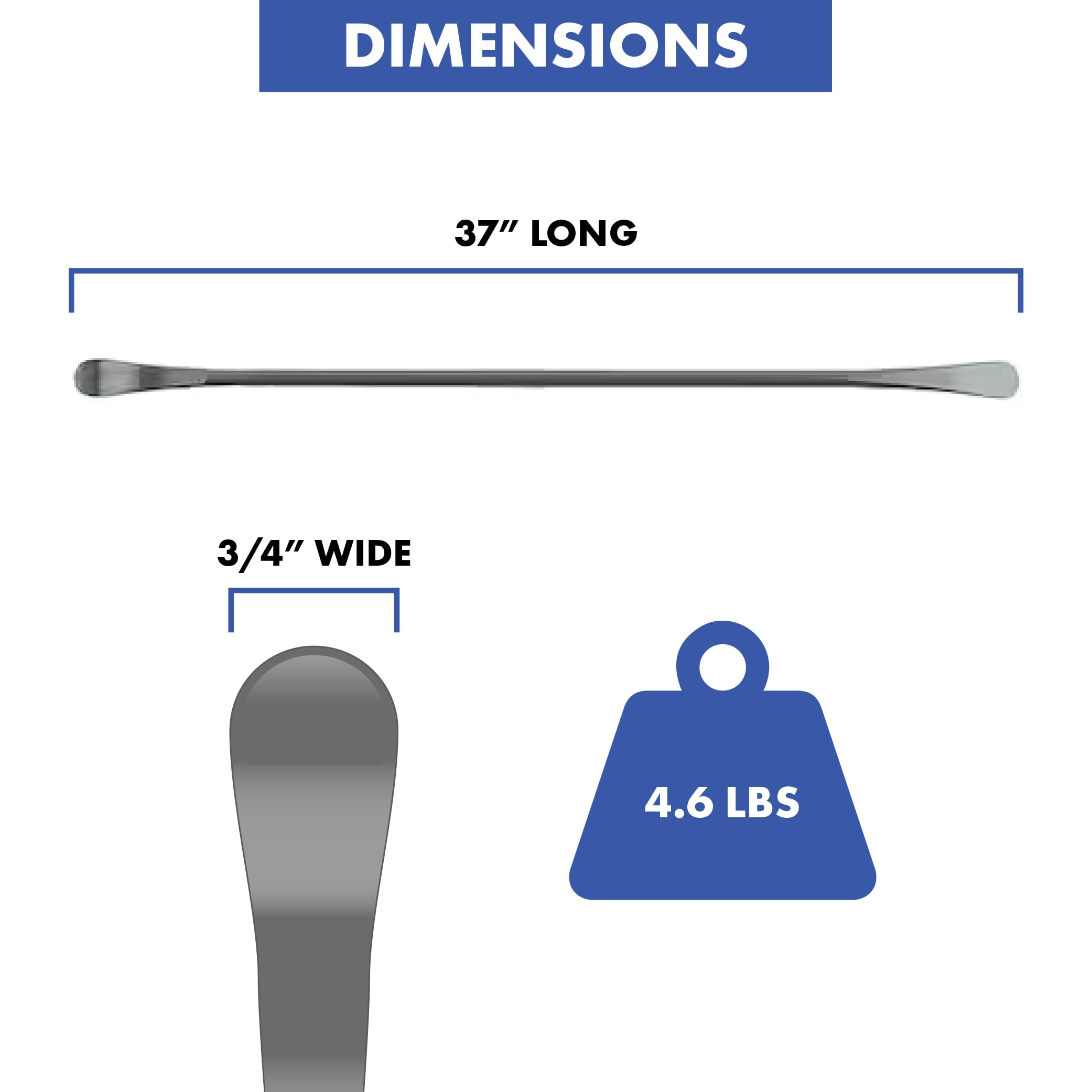 Ken-Tool 34645 Mt And Demount Iron, 37In, 3/4 In Stk , Black, One Size