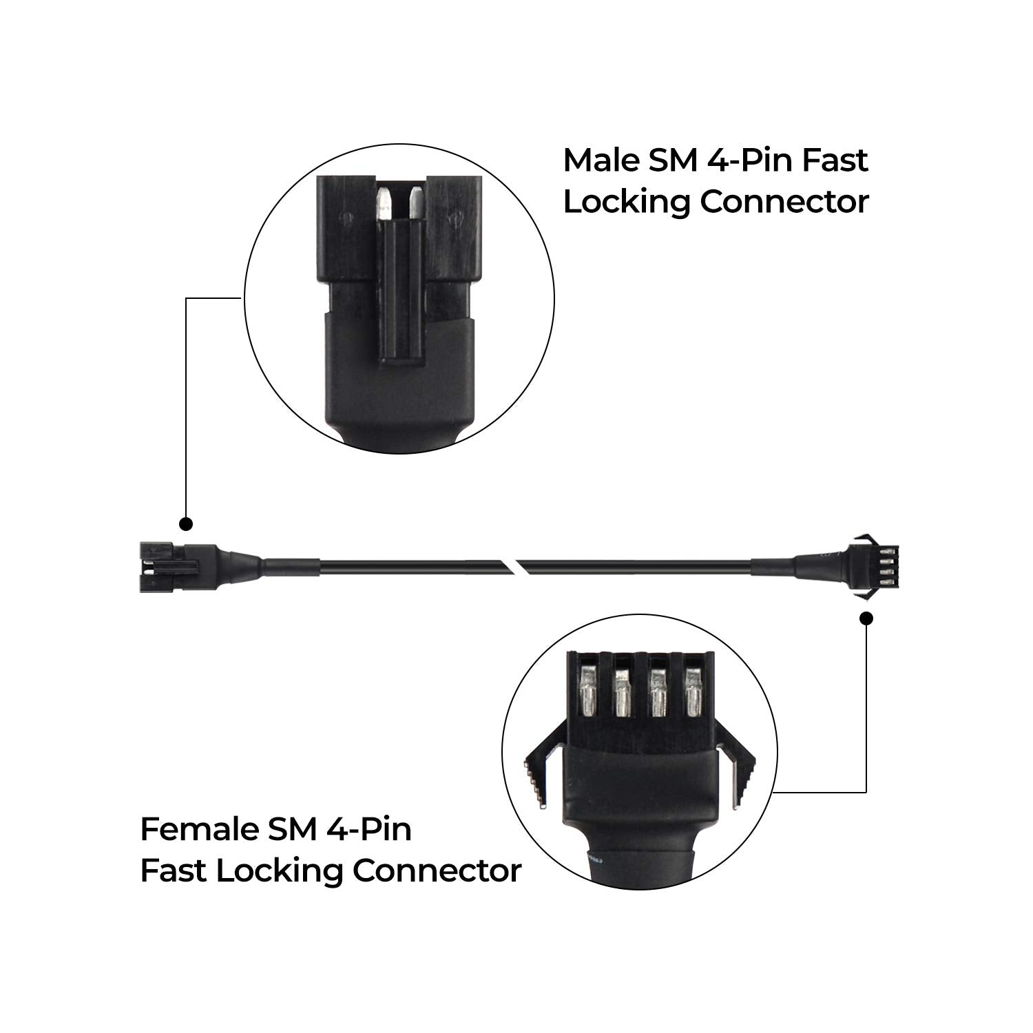 Ditrio 4Pcs 4-Feet Extension Cords For Underglow Rgb Led Light Strip Kits With 4-Pin Fast Locking Connectors On Motorcycles Trikes Trailers Golf Carts, Ext-4Ft