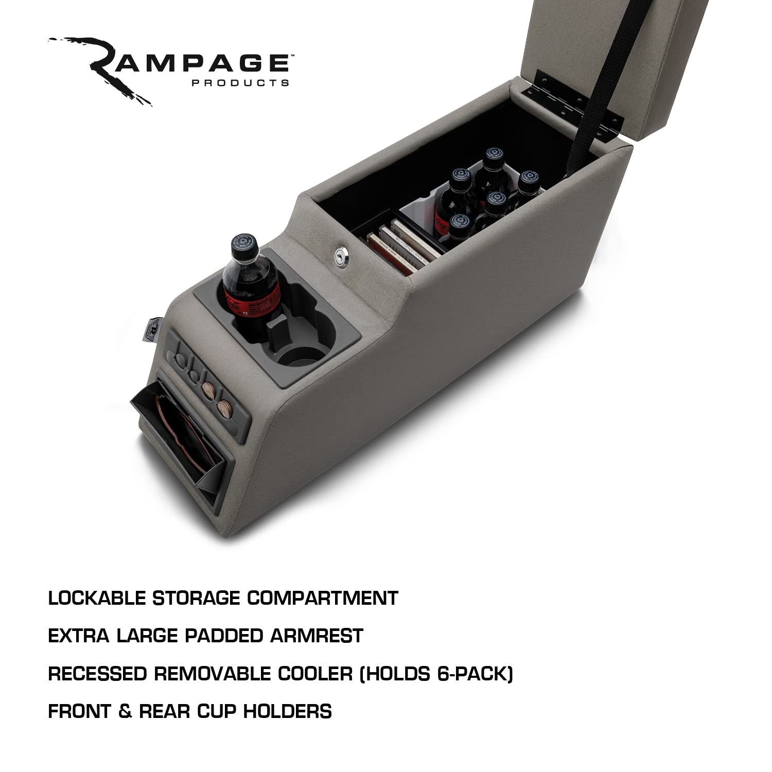 Rampage Products Locking Center Console For Jeep Cj/Wrangler Yj | Grey Denim | 31511 | Fits 1976-1983 Jeep Cj5 / 1976-1986 Jeep