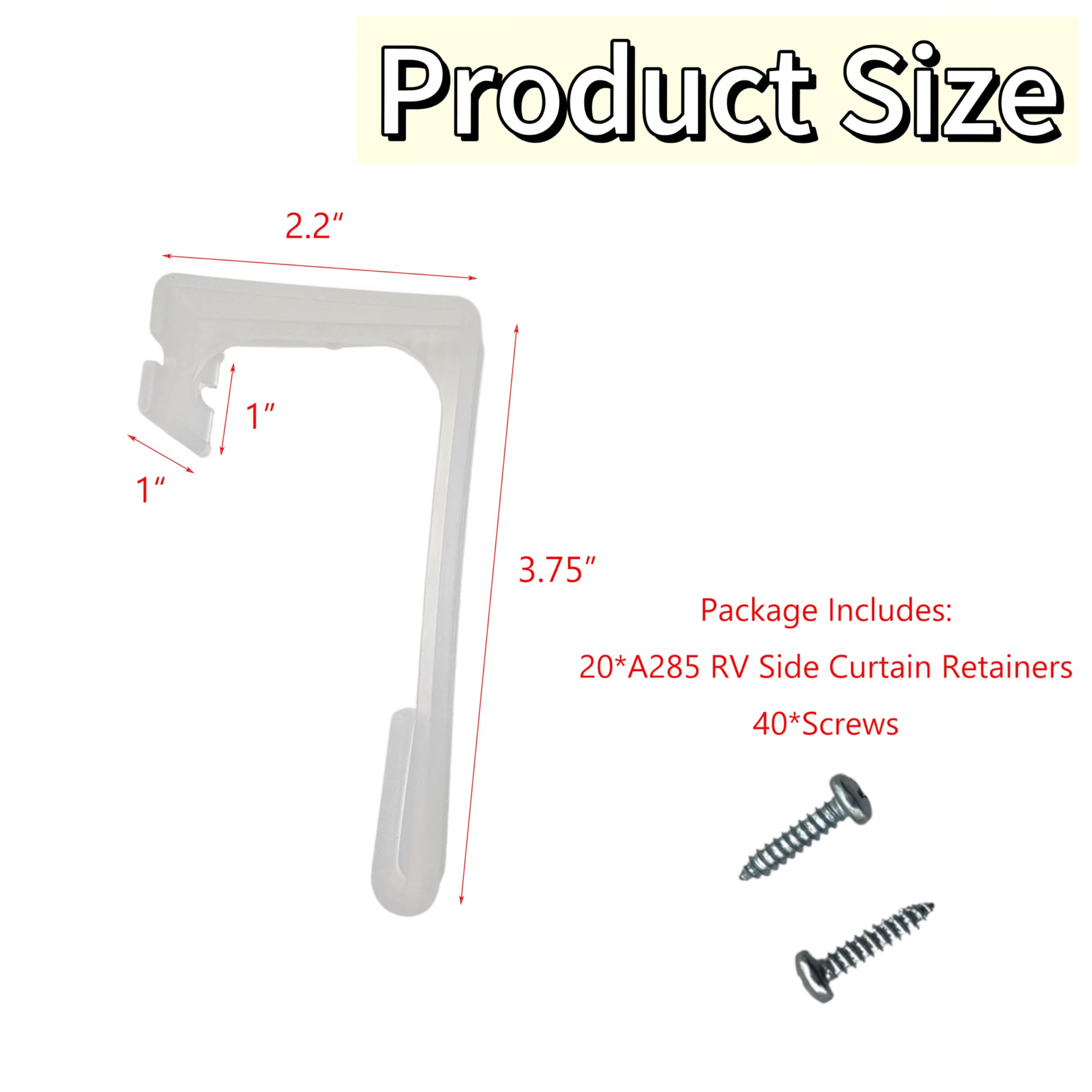 A285 RV Side Curtain Retainer White Plastic Side Curtain Hold Down with Screws,Window Covering Hardware for Camper Motorhome Tra