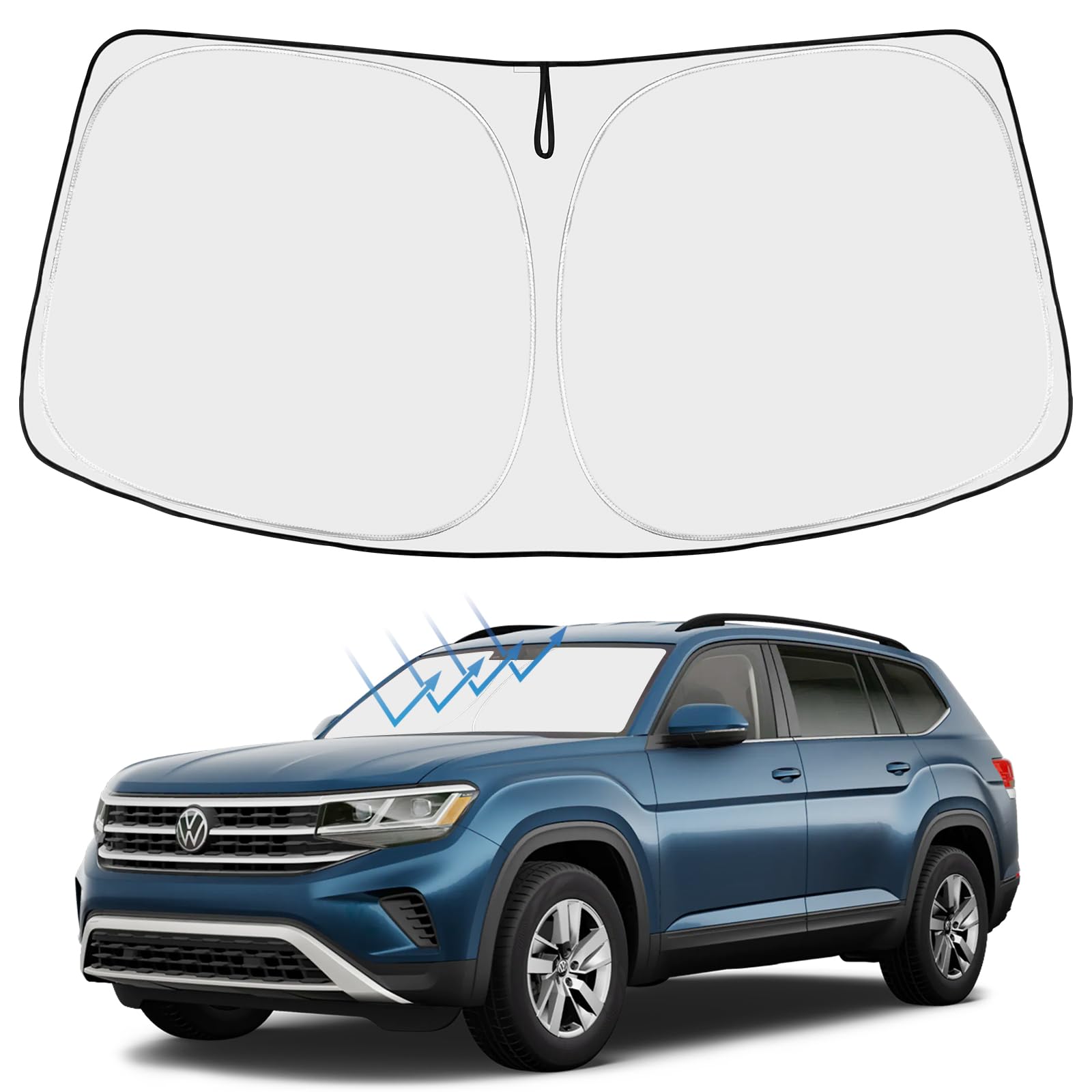 Proadsy Front Windshield Sun Shade Foldable Sunshade Protector Custom Fit Volkswagen Atlas 2018 2019 2020 2021 2022 2023 2024 Vw Atlas Cross Sport 2024 Upgrade Accessories