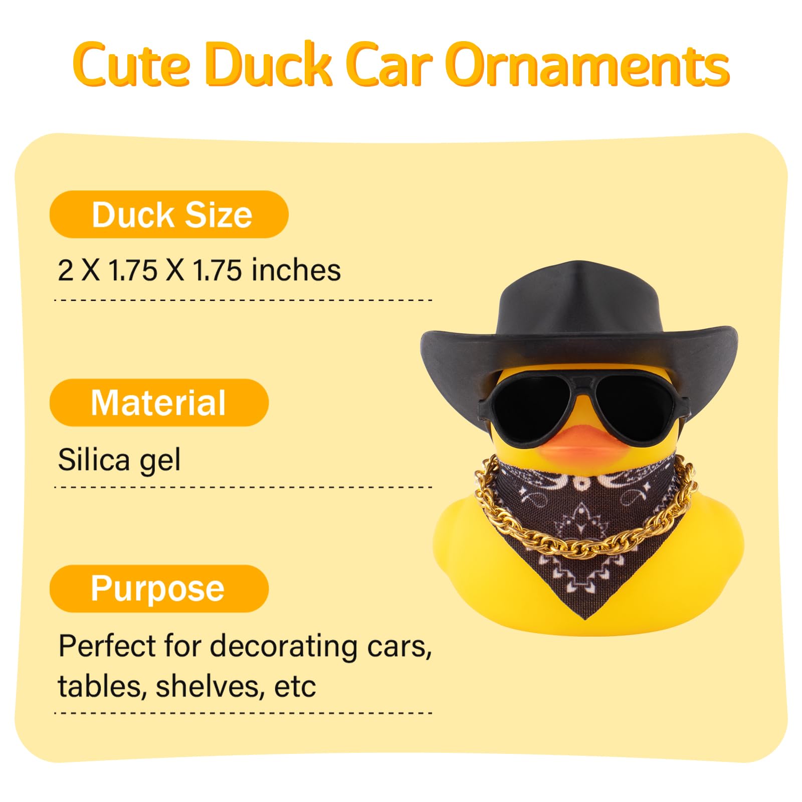 wonuu Car Dashboard Decoration Cowboy Hat Rubber Duck, Car Ducks Ornaments with Mini Colorful Hat Necklace Sunglasses Scarf (Pur