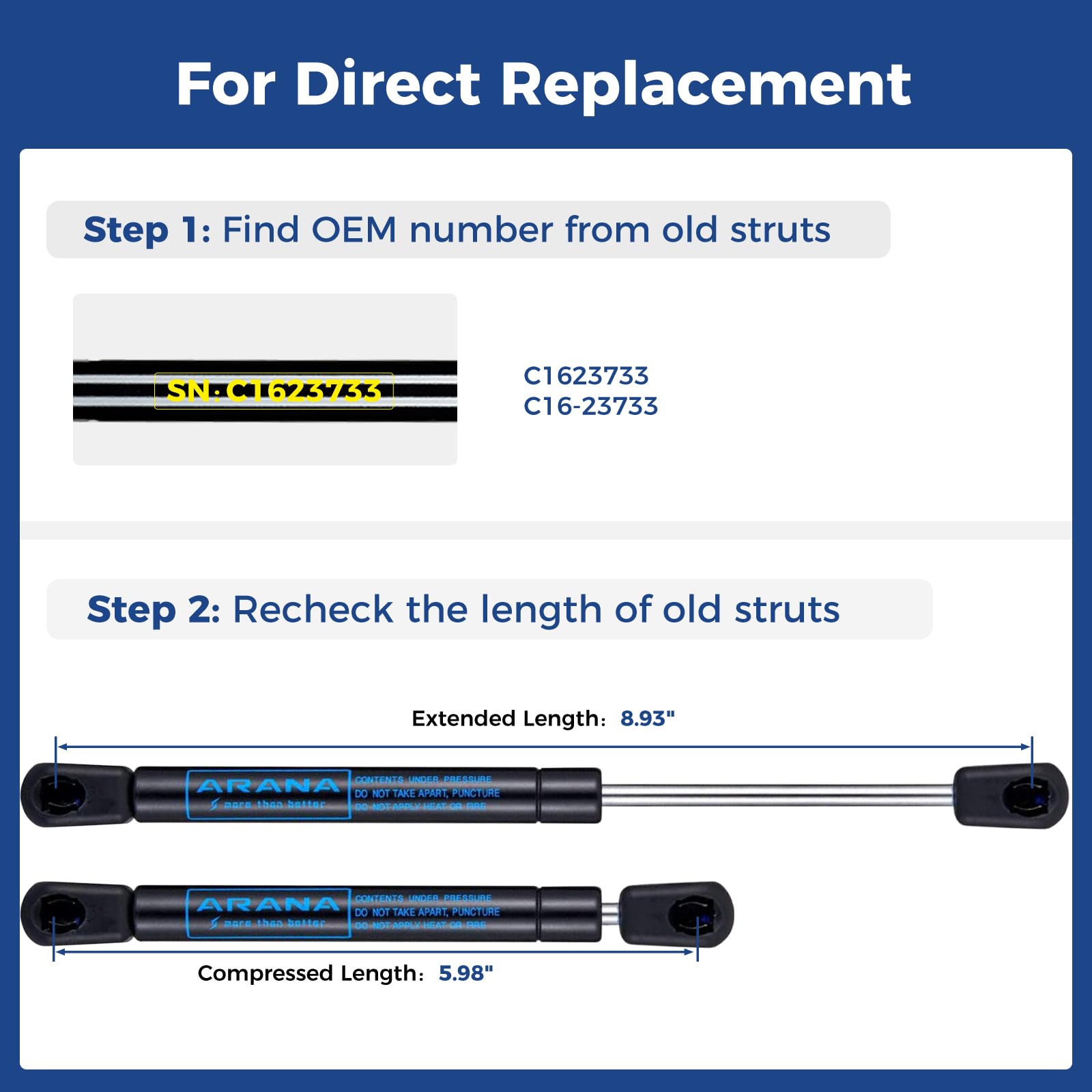 ARANA 9 inch 25 Lb/107 N Gas Struts Spring Shocks 9 24 Pound Lift Support C16-23733 for Tool Box Lid Toolbox Cabinet Door Truck