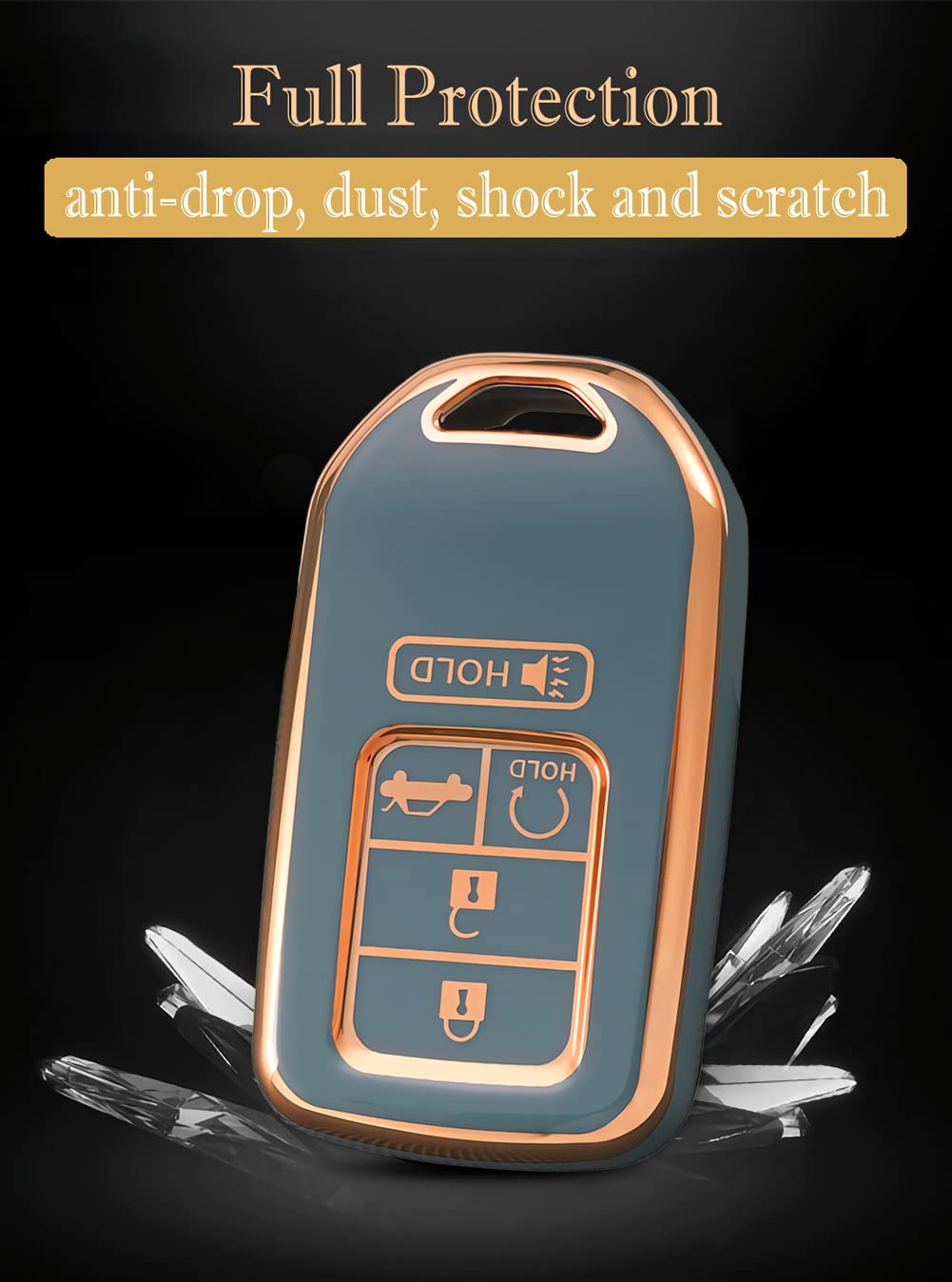 Cacacar Key Fob Cover 2016-2022 For Honda With Keychain, Premium Soft Tpu Full Protection Key Fob Case For Honda Accord Civic Cr