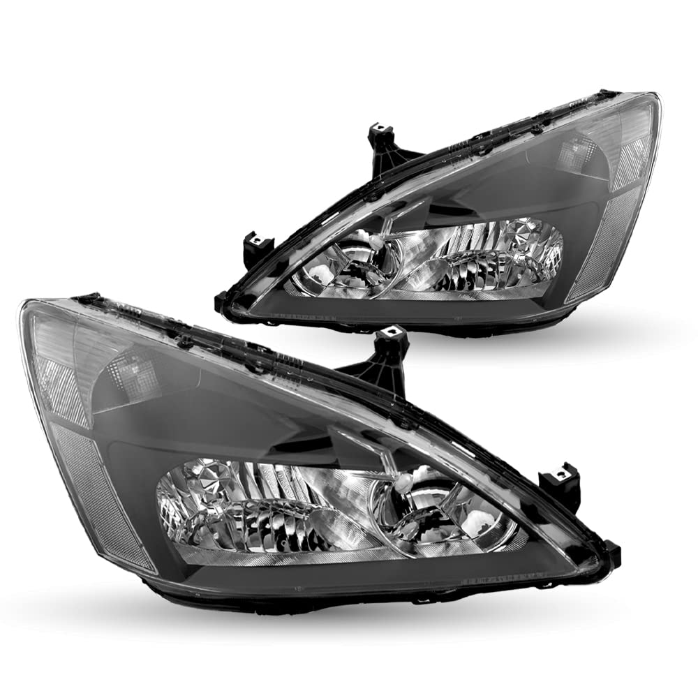 TUSDAR Headlight Assembly Set Replacement for 2003-2007 Honda Accord Chrome Housing and Amber Reflector