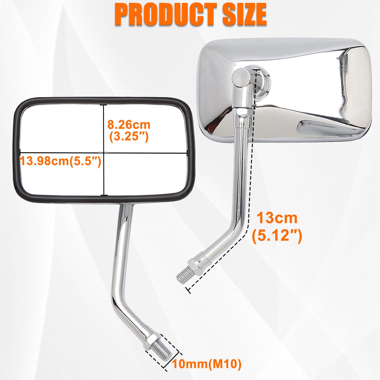 Dreamizer 10Mm Chrome Motorcycle Mirror Universal Rectangle Motorcycle Rear View Mirrors Compatible For Shadow Magna 750 Spirit 1100 Vulcan Vn 500 800 1500 1600 Sv650S Scooter Street Bike